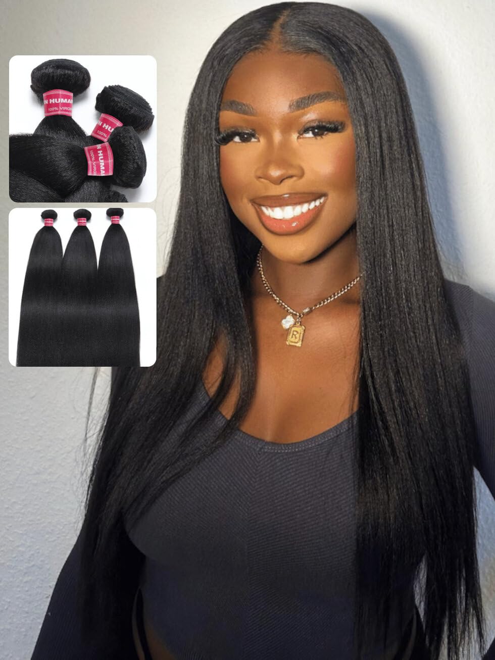 UNICE 12A Silk Yaki Straight 100% Virgin Human Hair Weave - 4 Bundles (26