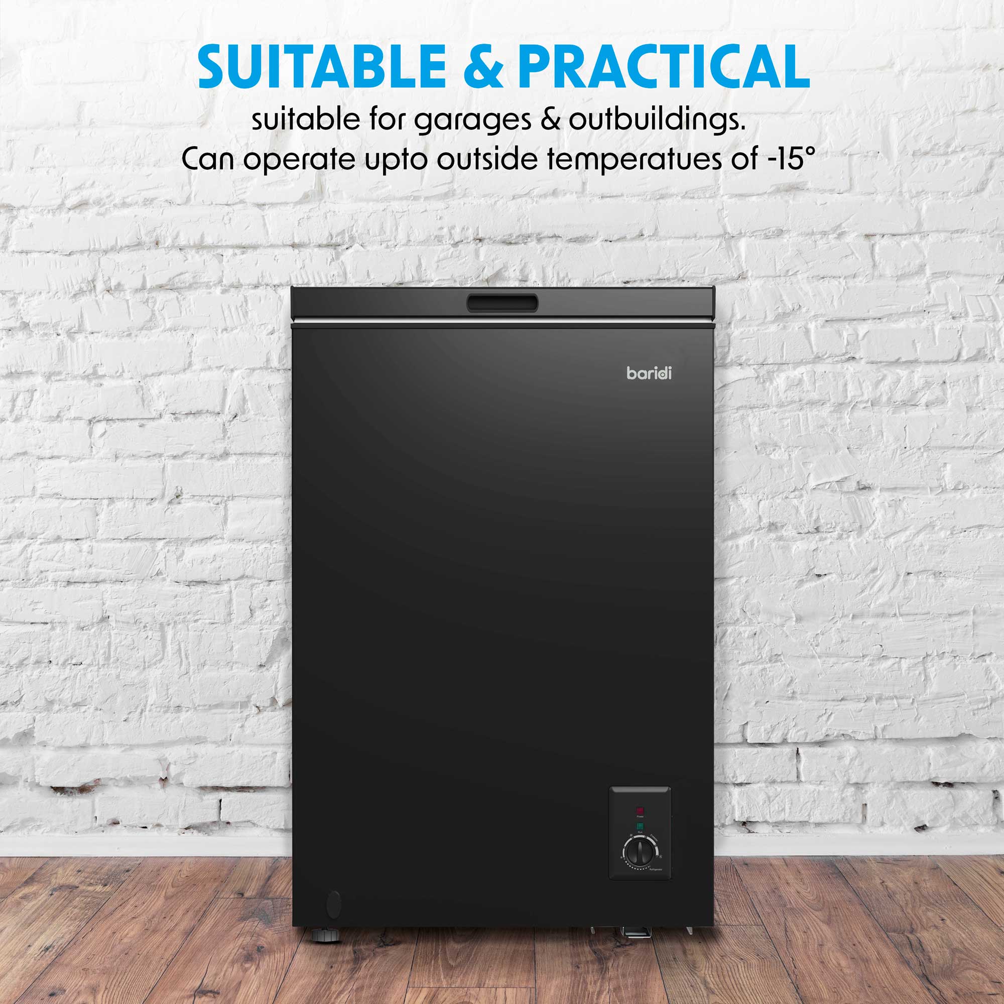 Baridi 99L Freestanding Chest Freezer - Adjustable Thermostat, Energy Efficient, Black (DH153) - Perfect for Garage, Basement, Home & Commercial Use