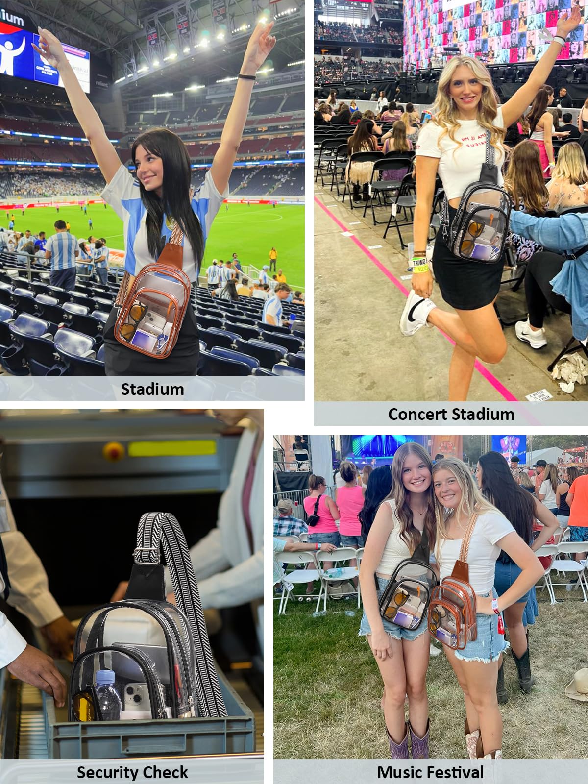 3 Pockets Clear Crossbody Sling Bag - Approved for Stadium Events, Concerts & Travel - Waterproof Fanny Pack Purse for Women & Men - Perfect for Sports Games, Music Festivals & Airport Security