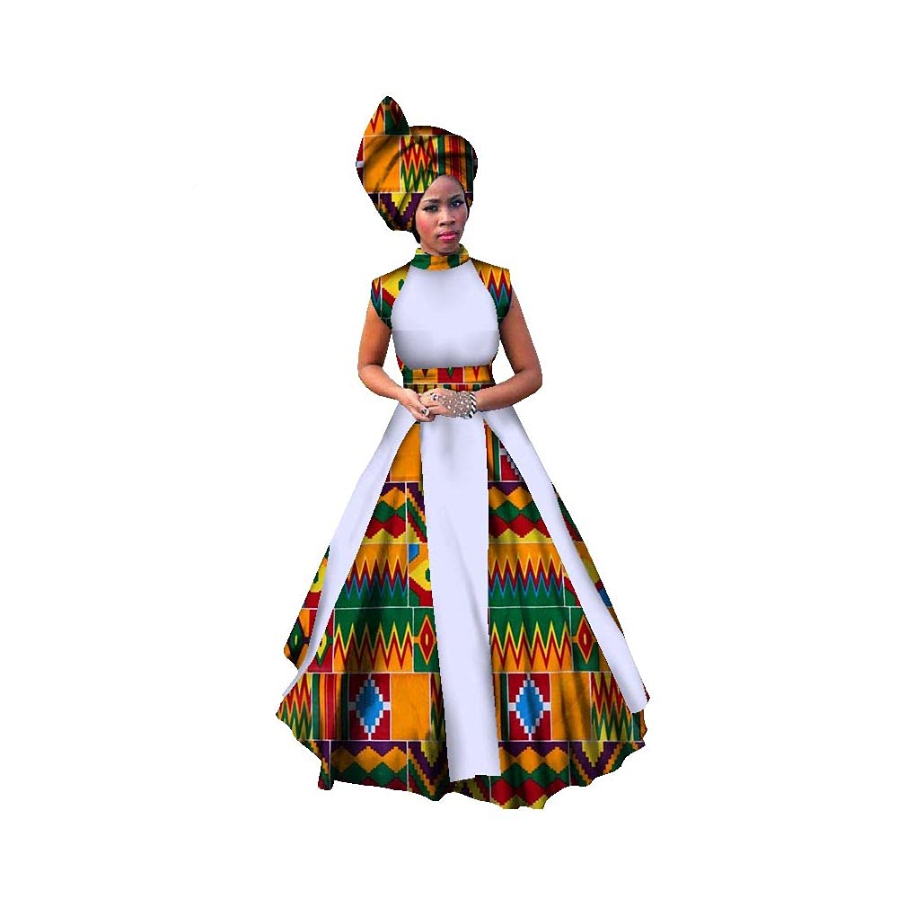 **African Print Women's Party Dresses - Sleeveless Maxi Dress with Matching Head Scarf - Plus Size & Casual Wear for Beach, Wedding & Special Occasions**