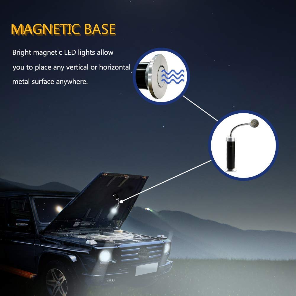 Vegena Grill Light - Super Bright LED Magnetic Work Light with 360° Rotation & Flexible Gooseneck for BBQ, Camping, Party (2 Pack) | Perfect for Outdoor Cooking, Nighttime Grilling & Backyard Gatherings
