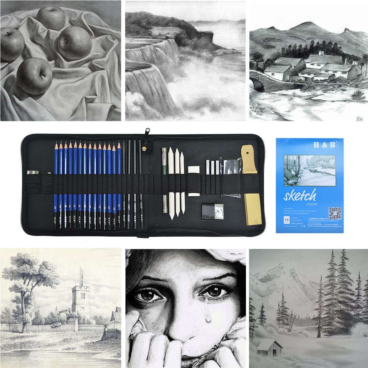 Professional Artist Drawing Pencil Set - 36 Piece Sketching Kit with Graphite & Charcoal Pencils for Kids & Adults - Perfect for Art Classes, Sketching, Shading & Portrait Drawing