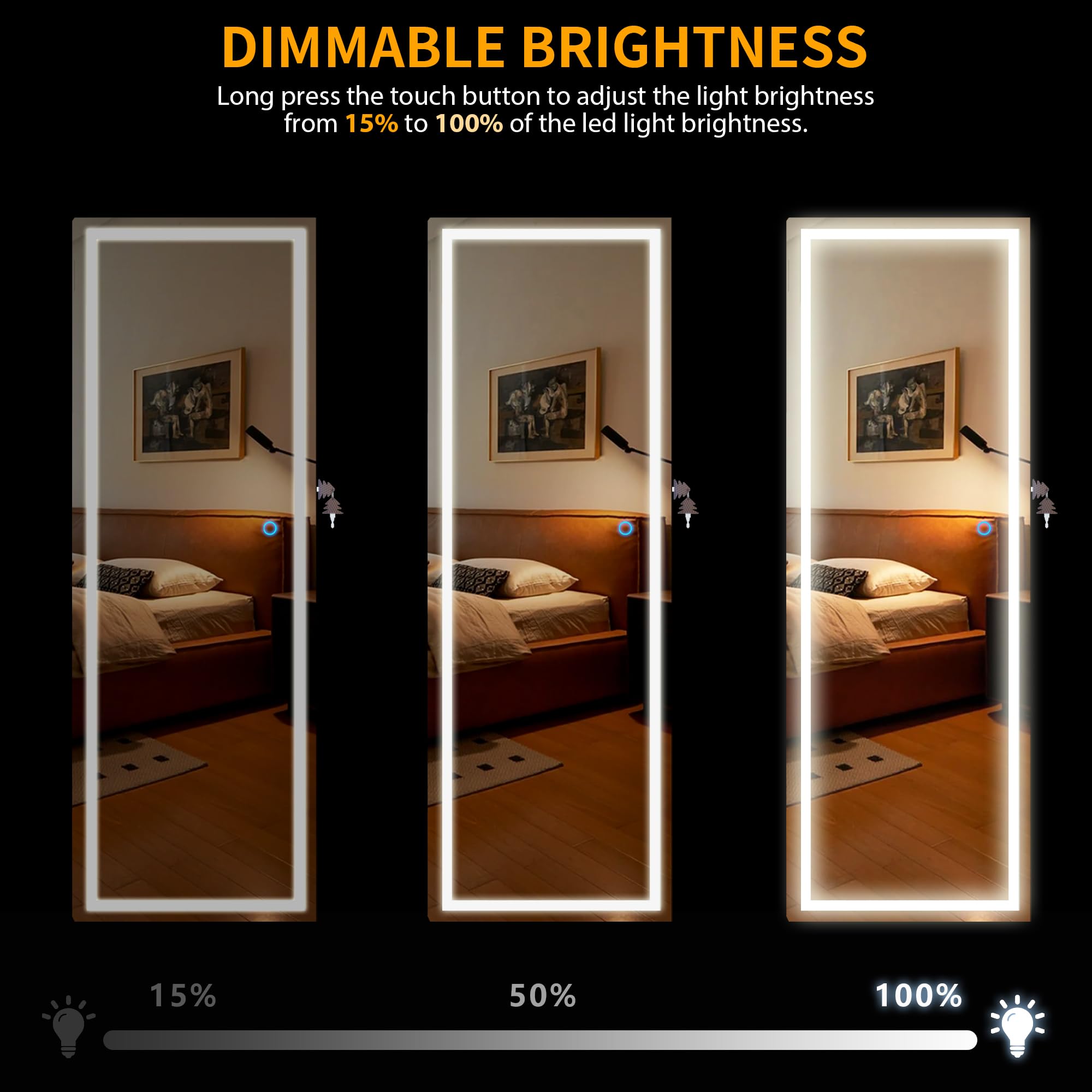 LVSOMT LED Jewelry Cabinet Armoire with Full Length Mirror - Wall/Door Mounted Lockable Storage Organizer with Lights, Over the Door Hanging Dressing Mirror (Wood) - Perfect for Bedroom, Closet & Vanity Organization