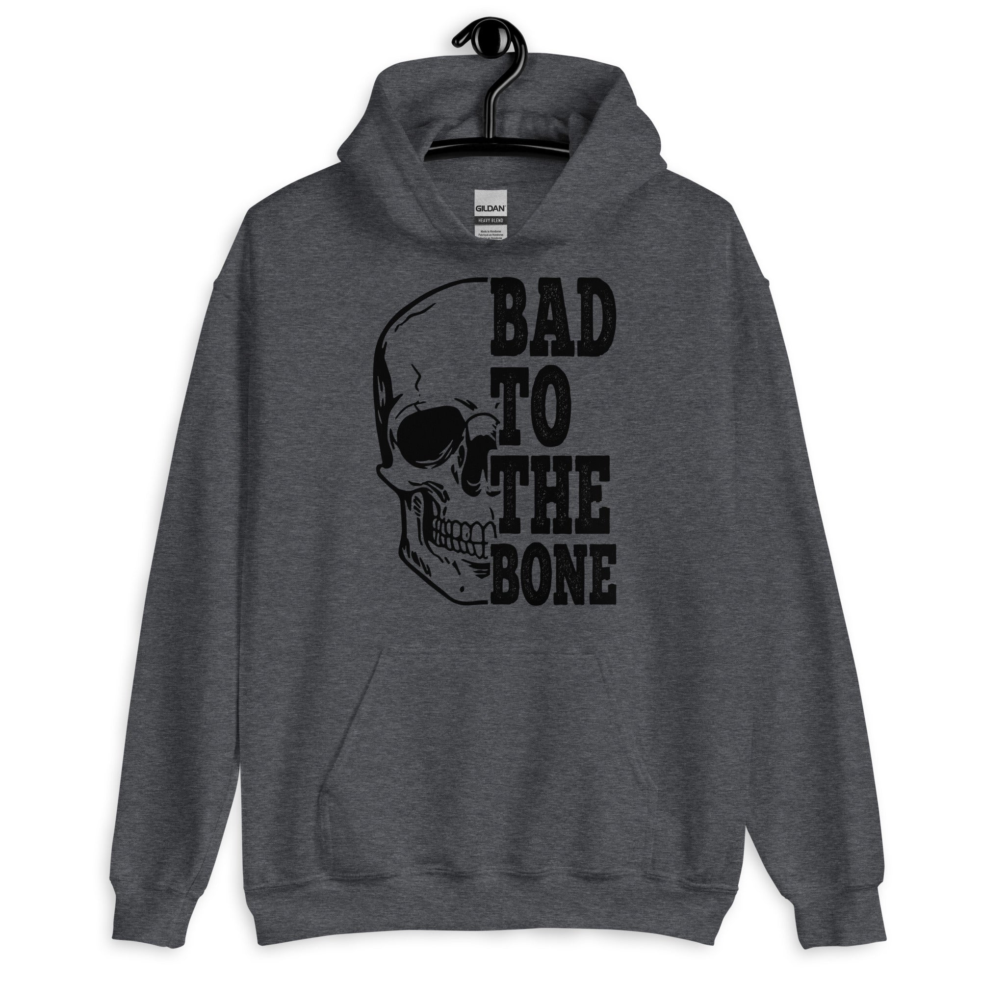 Bad To The Bone Skull Print Hoodie - Men's & Women's Gothic Streetwear Pullover for Halloween, Concerts & Urban Fashion