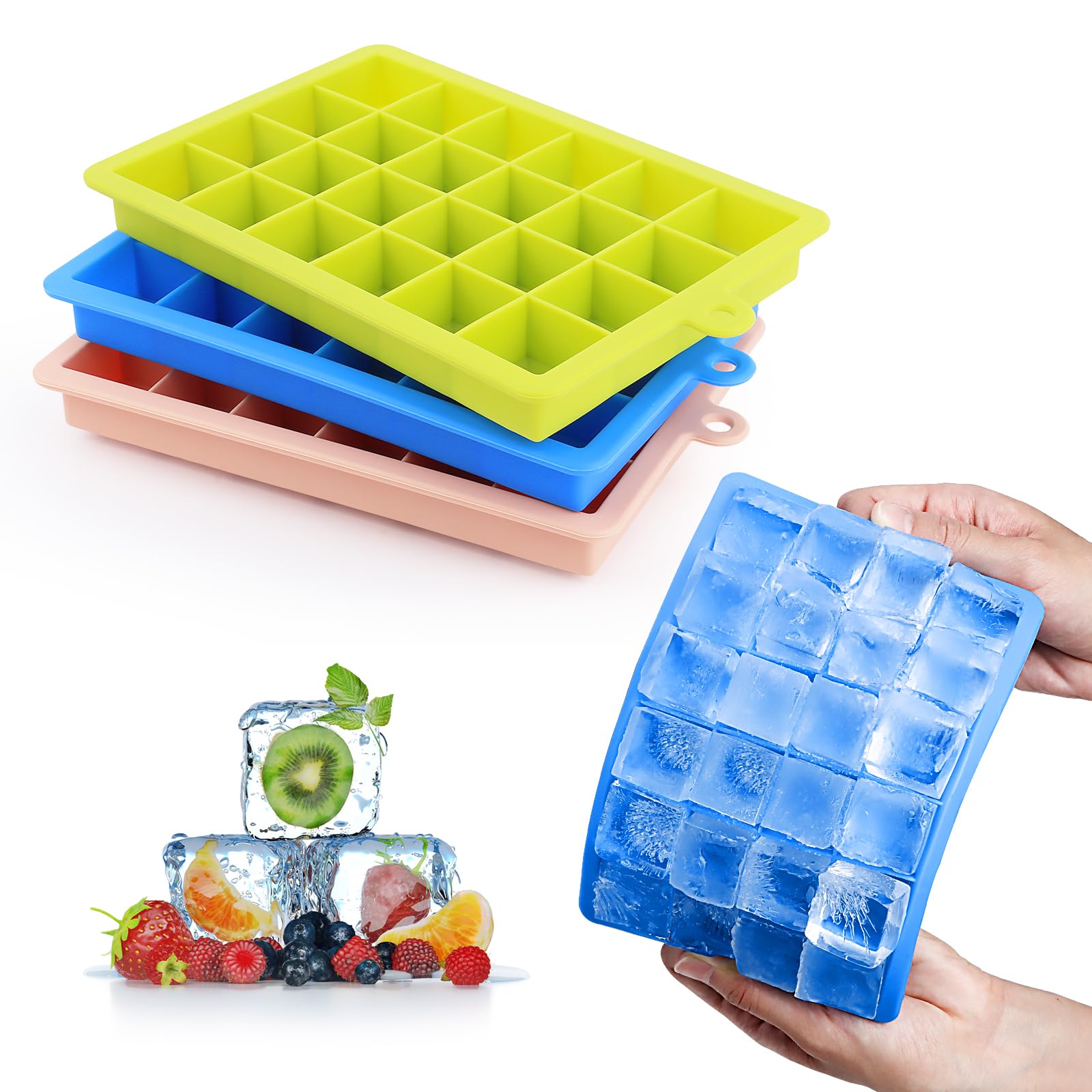 VFANDV Stackable Silicone Ice Cube Trays - 3 Pack, 24 Silicone Ice Molds for Fruit, Wine, Cocktails & Ice Cream - Perfect for Parties, Home Bars & Summer Drinks