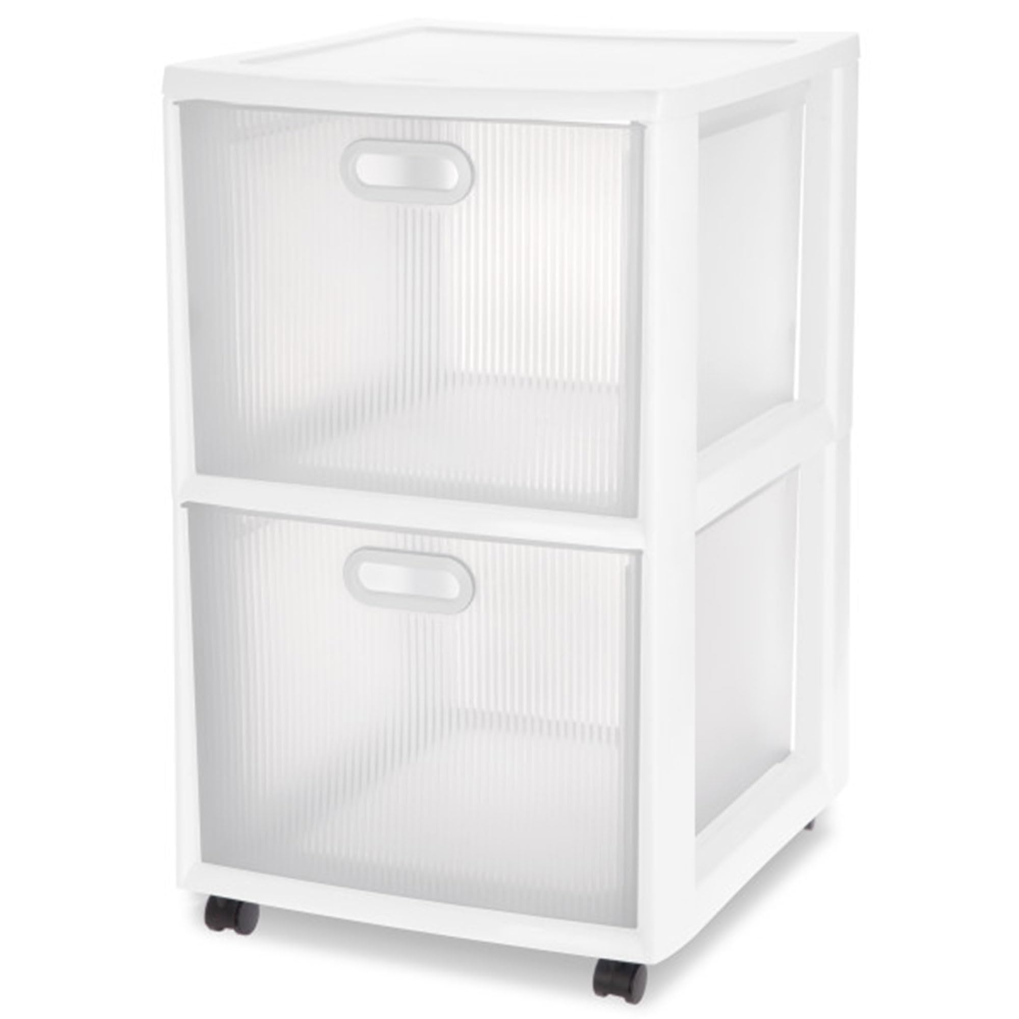 Sterilite Ultra 2-Drawer File Storage Cart with Wheels - White Plastic Rolling Organizer for Office, Desk, Home - 6-Pack Set with Textured Clear Drawers - Perfect for Document Filing, School Supplies & Workspace Organization