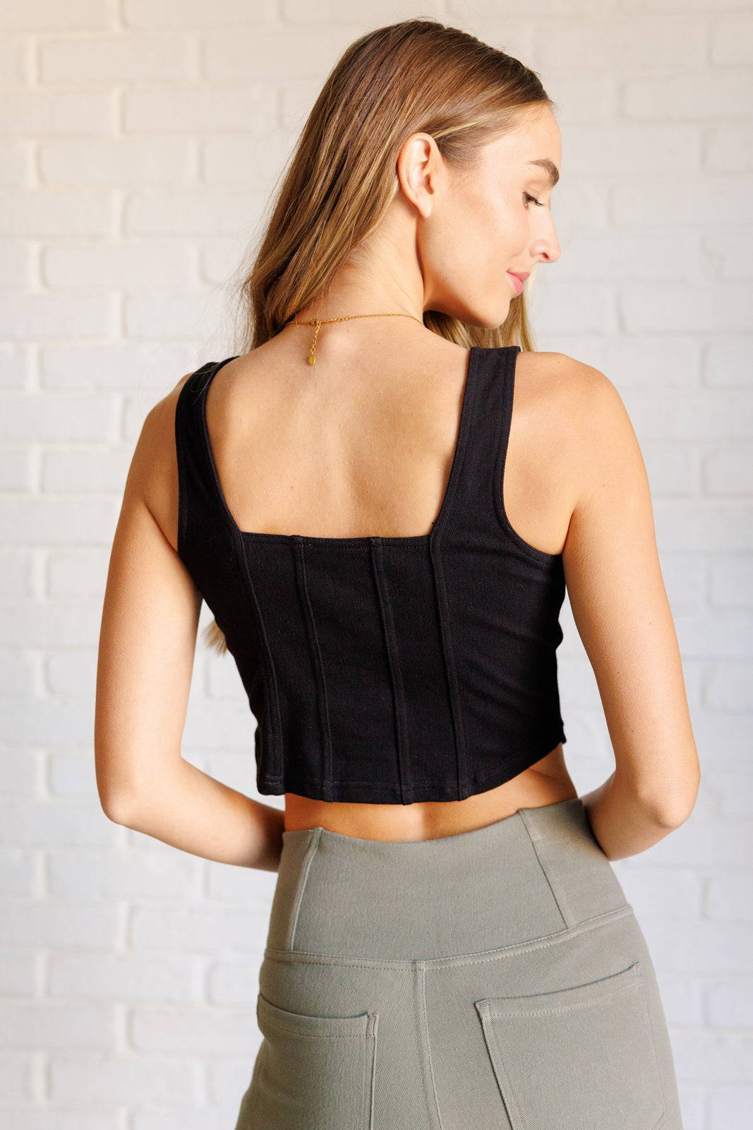 Black Twill Square Neck Crop Top for Women - Comfortable & Stylish Balance Fit - Perfect for Casual Outings, Summer Fashion & Layering