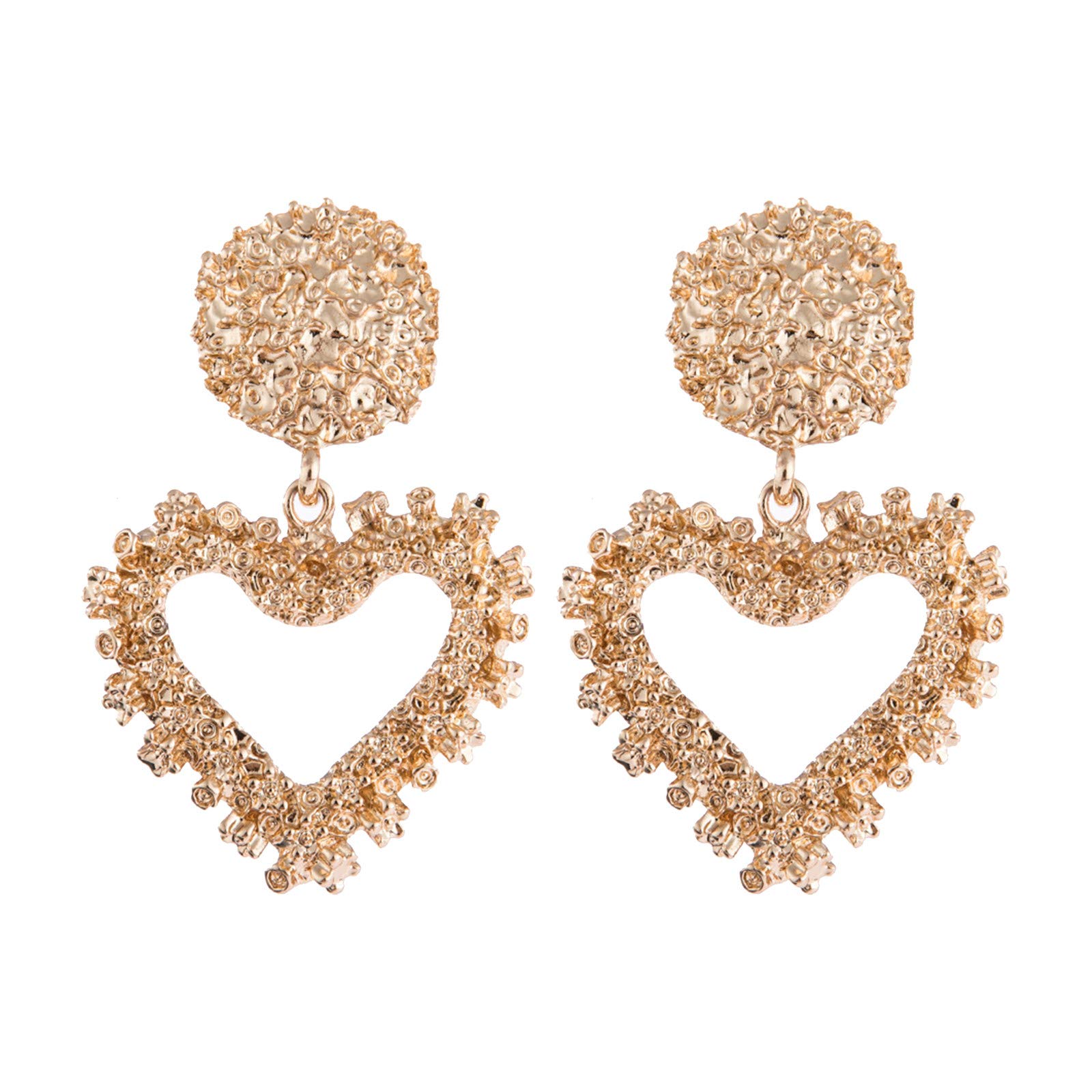 Valentine's Day Geometric Metal Heart Earrings for Women - Trendy Embossed Dangle Drop Earrings | Perfect Gift for Anniversary, Date Night & Romantic Occasions