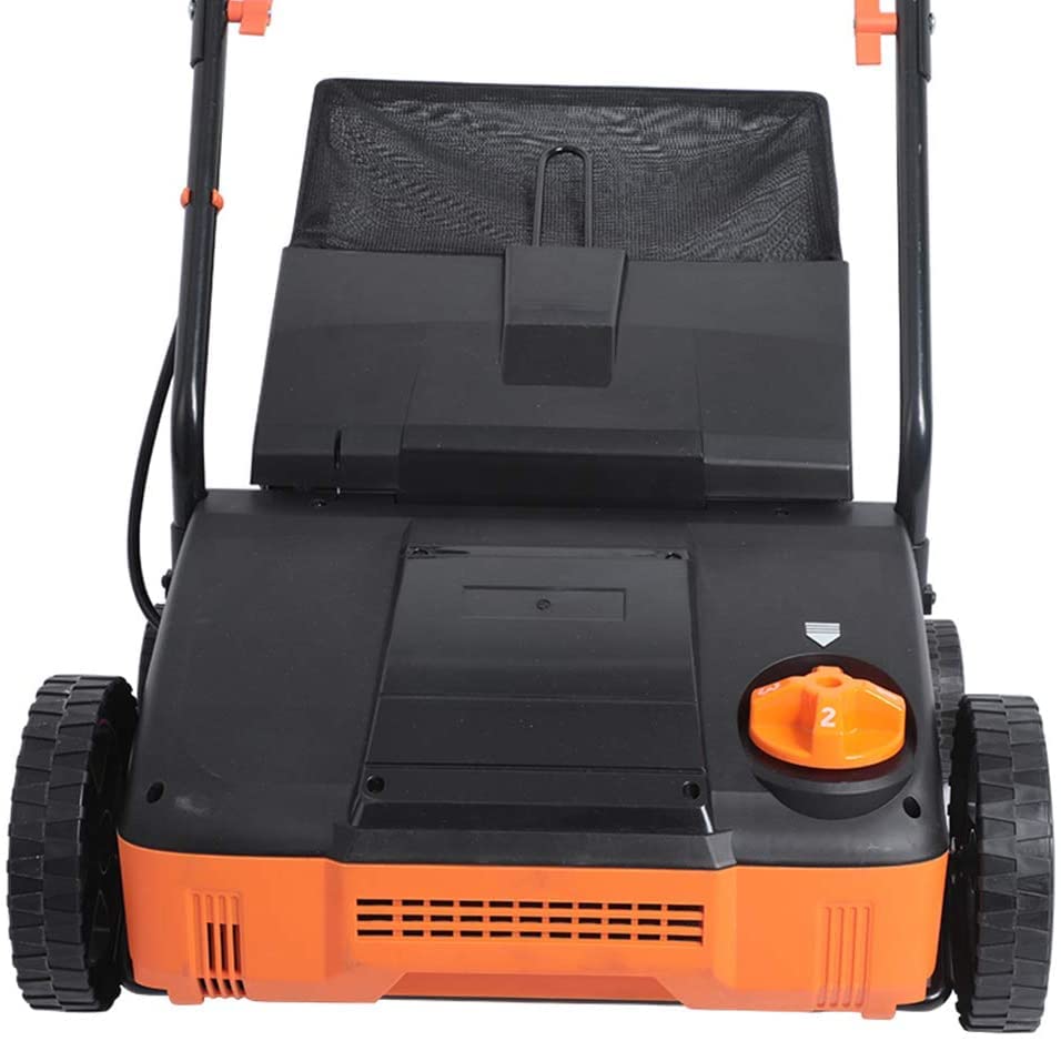 11 Amp Electric Lawn Dethatcher & Scarifier with 8 Gallon Collection Bag - 12 Inch Working Width, 4 Adjustable Heights, Tool-Free Assembly - Perfect for Spring Lawn Care & Thatch Removal