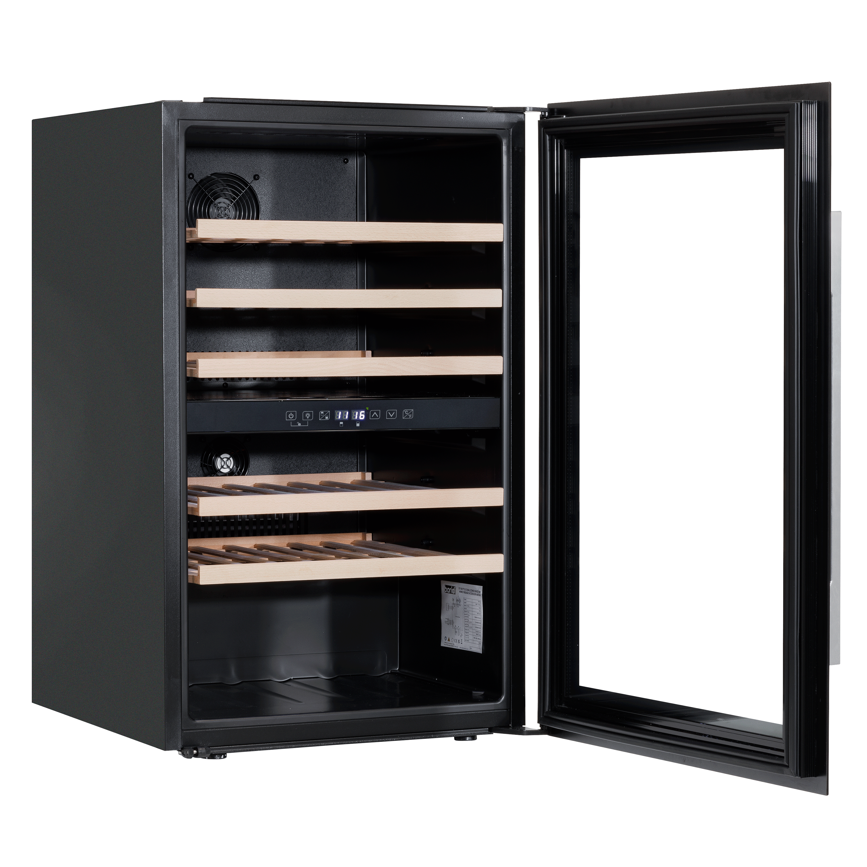 Baridi 60cm Built-In 57 Bottle Dual Zone Wine Cooler with Beech Wood Shelves - Black (DH118) | Perfect for Home Bars, Restaurants & Wine Cellars | Energy Efficient Wine Refrigerator for Red & White Wines
