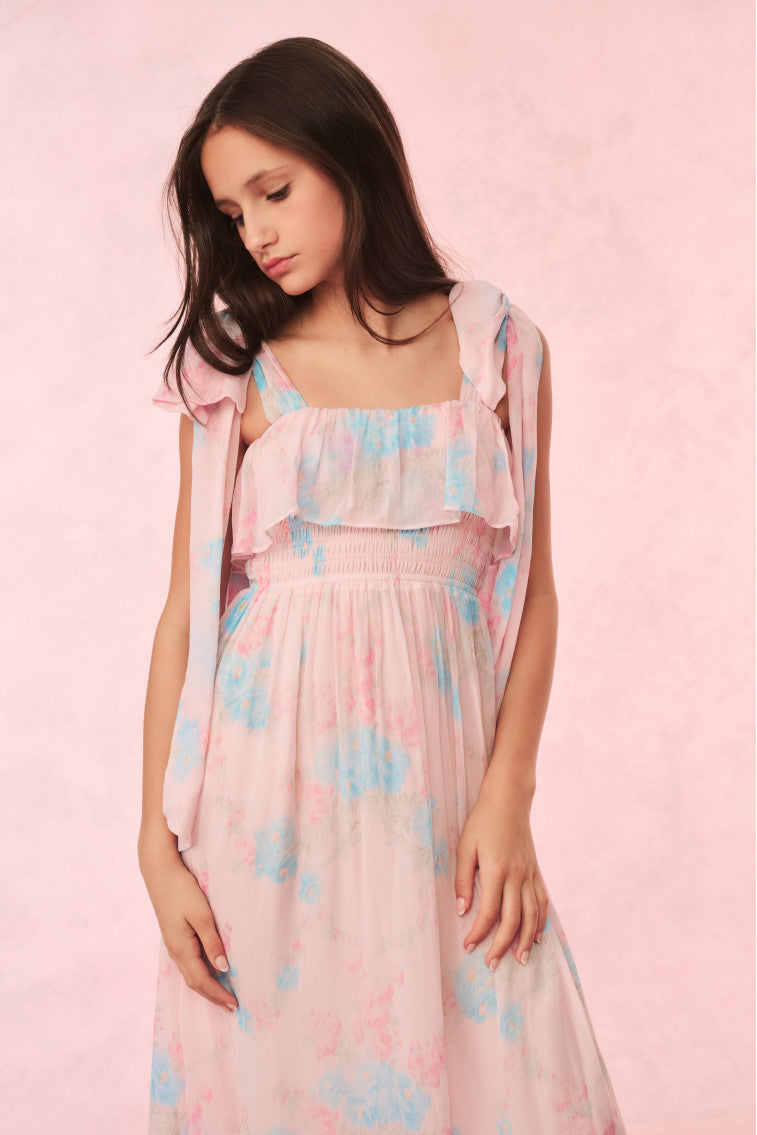 Girls Rhodine Floral Maxi Dress - Elegant Summer Party Dress for Kids, Beach Wedding & Special Occasions