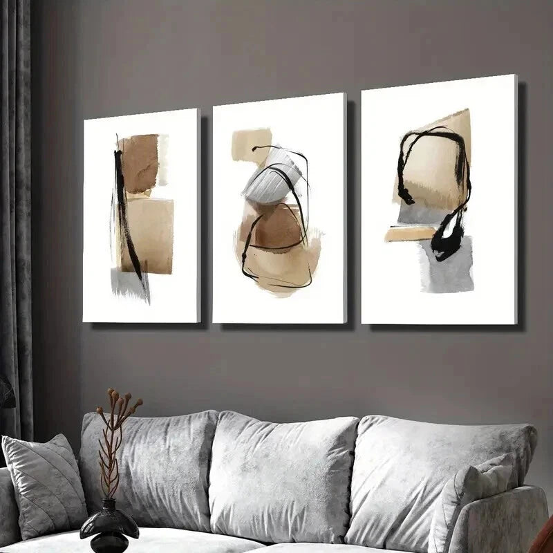 3-Piece Abstract Brown Grey Black Wall Art Set - Framed Canvas Paintings 60x90cm | High Quality Print | 100% Australian Made | Ready to Hang | Perfect for Living Room, Bedroom & Office Decor