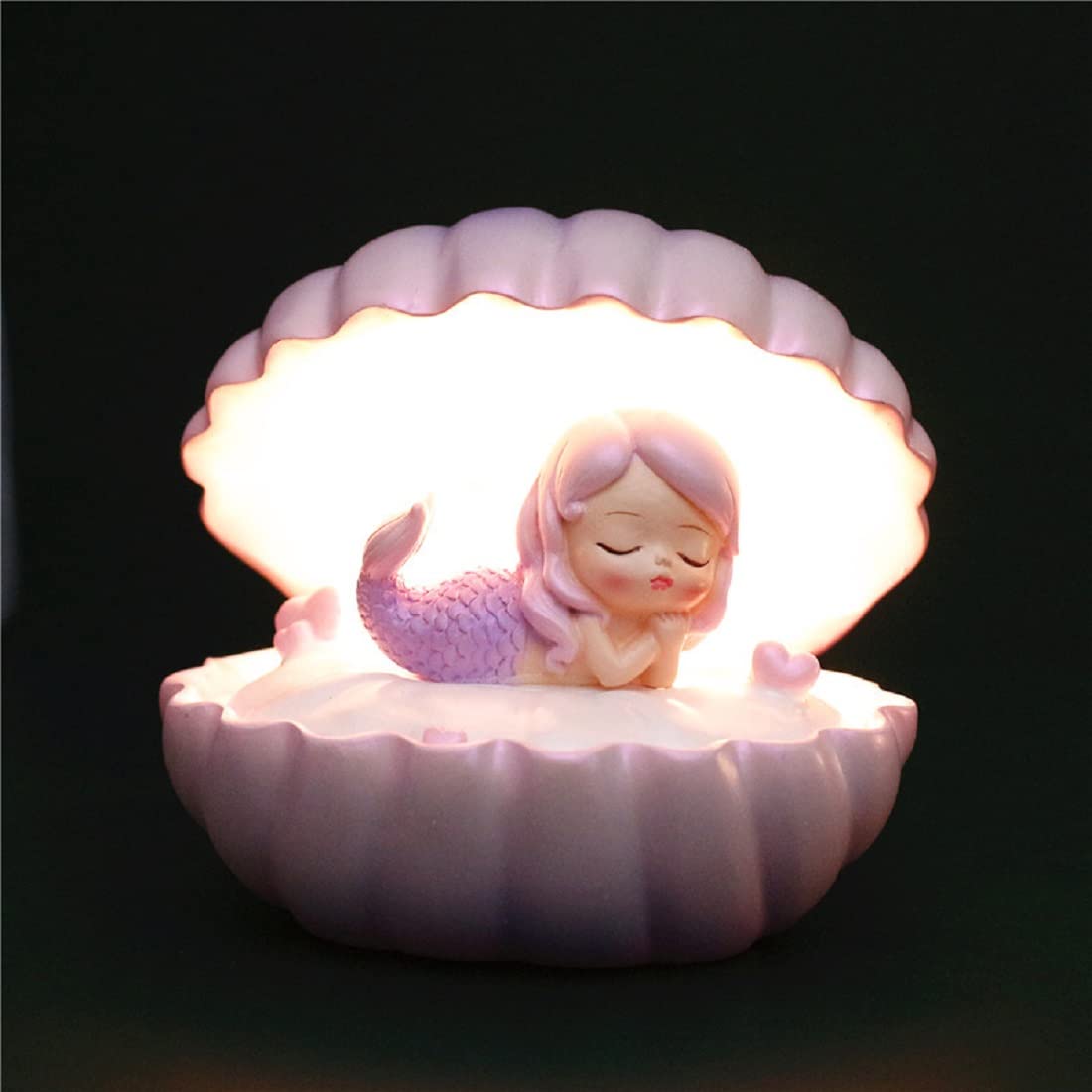 Mermaid in Shell Night Light - Pink LED Desk Lamp for Baby Room, Girls Bedroom & Living Room Decor | Perfect Gift for Kids, Teens & Home Decoration
