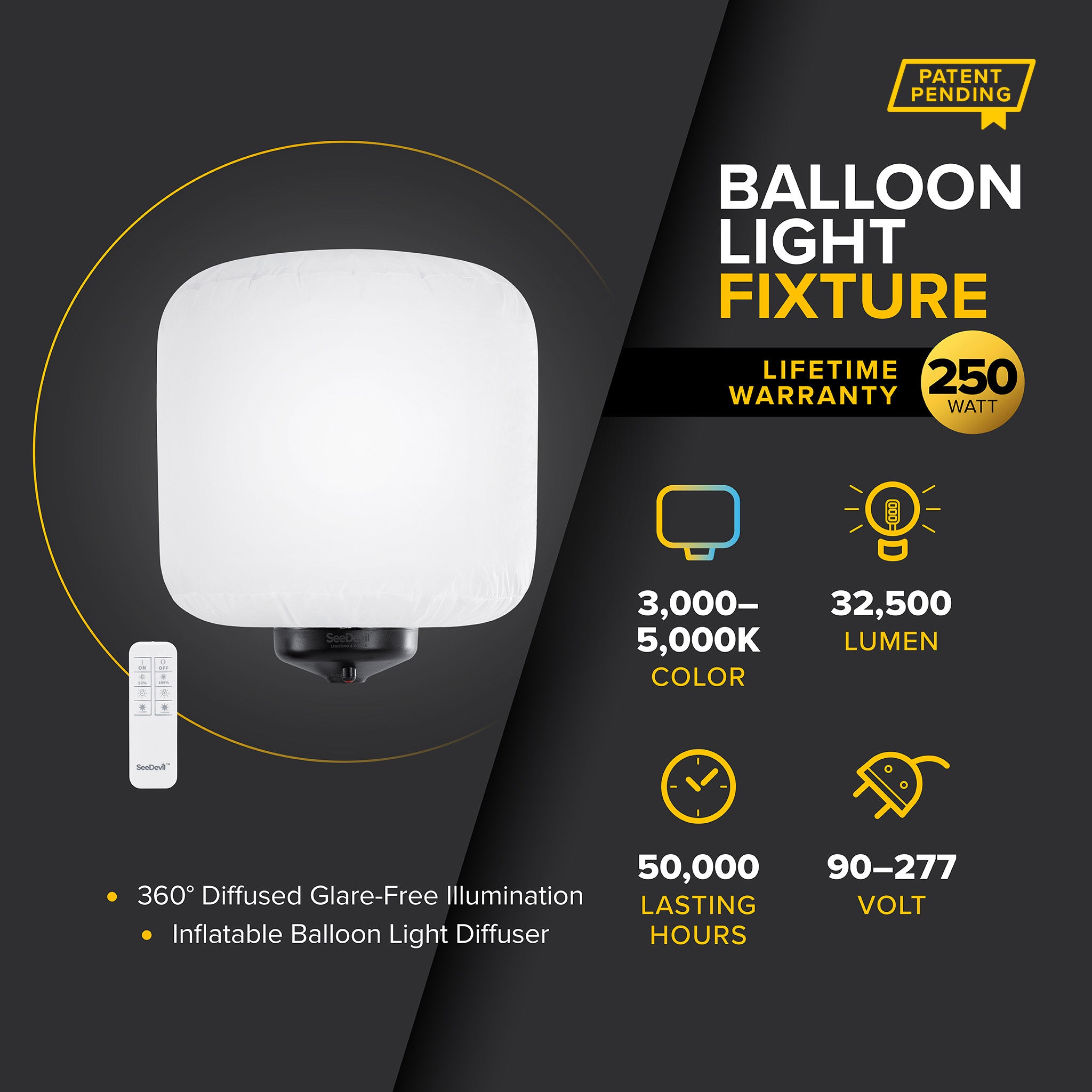 G3 250 Watt Balloon Light Fixture - Outdoor Commercial Lighting for Parking Lots, Stadiums & Construction Sites