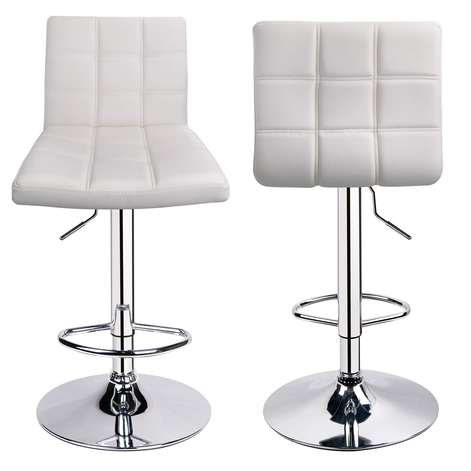 Modern Leopard Print PU Leather Adjustable Swivel Bar Stools with Back - Set of 3, Counter Height Kitchen Stools for Dining, Bar & Breakfast Nook - White Square Back Barstools for Home & Restaurant Use