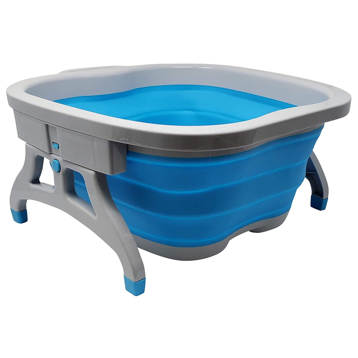 Large Foldable Foot Soaking Tub - Plastic/Rubber Foot Bath Bucket for Home Spa Pedicures, Callus Remover & Pumice Stone Use | Portable Foot Soaker for Relaxation, Epsom Salt Soaks & At-Home Foot Care (Blue)