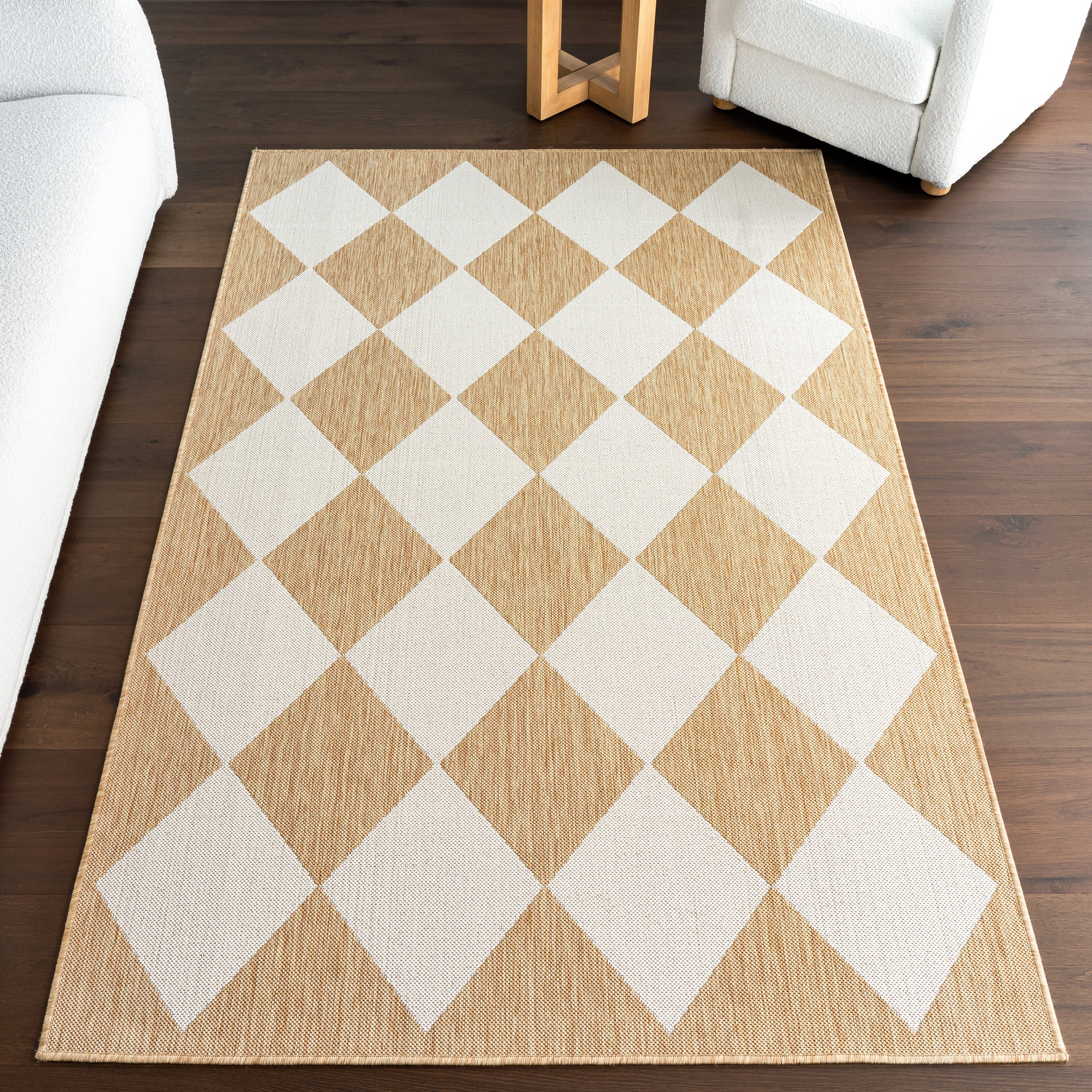 Adelaide Harlequin Indoor/Outdoor Area Rug - Tan Bohemian Style Non-Slip Floor Mat for Living Room, Bedroom, Patio & Deck Decor
