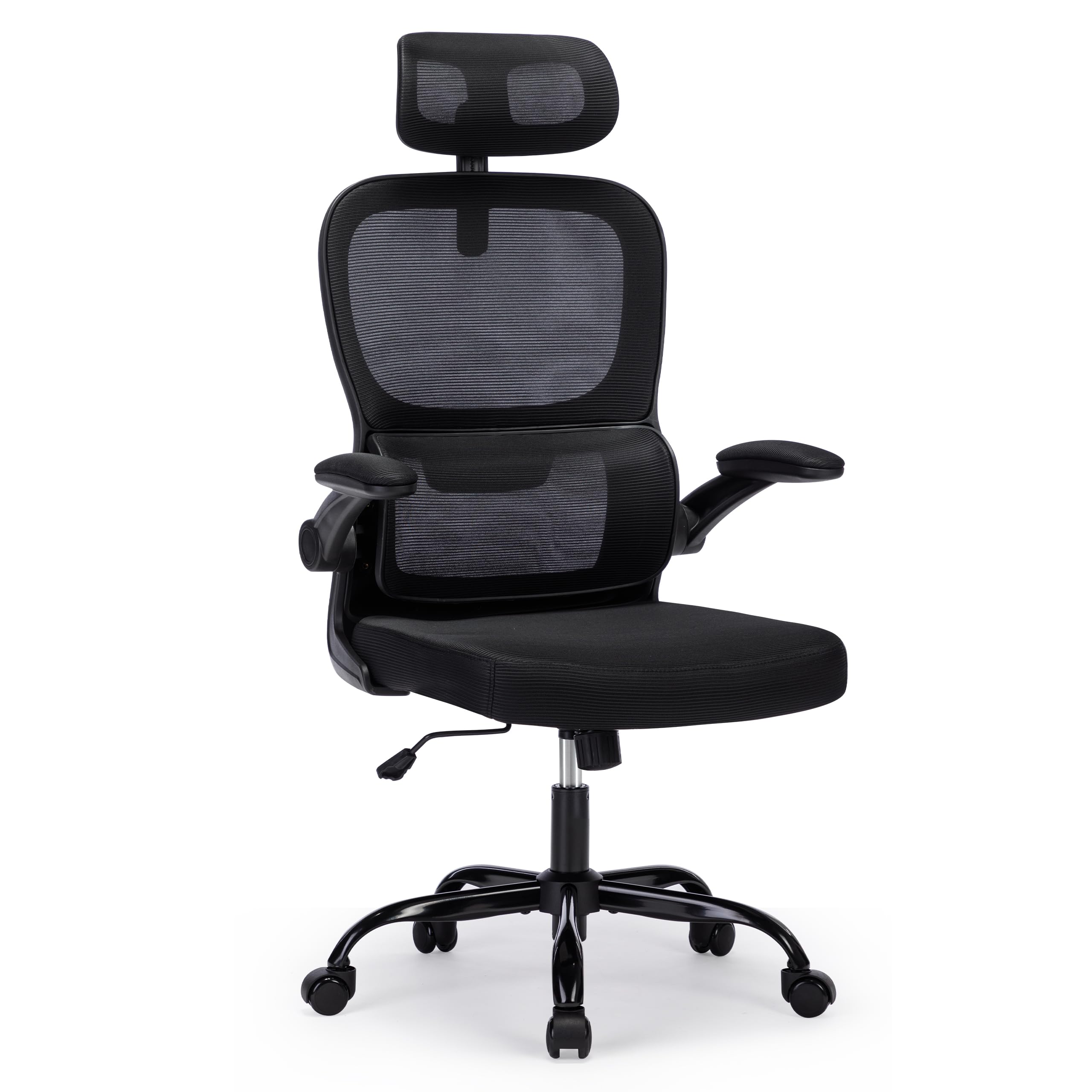 Ergonomic Office Chair with Lumbar Support - High Back Mesh Computer Desk Chair for Home & Office, Adjustable Headrest & Flip-Up Armrests, Black (OC040) - Perfect for Long Work Hours, Gaming & Remote Work