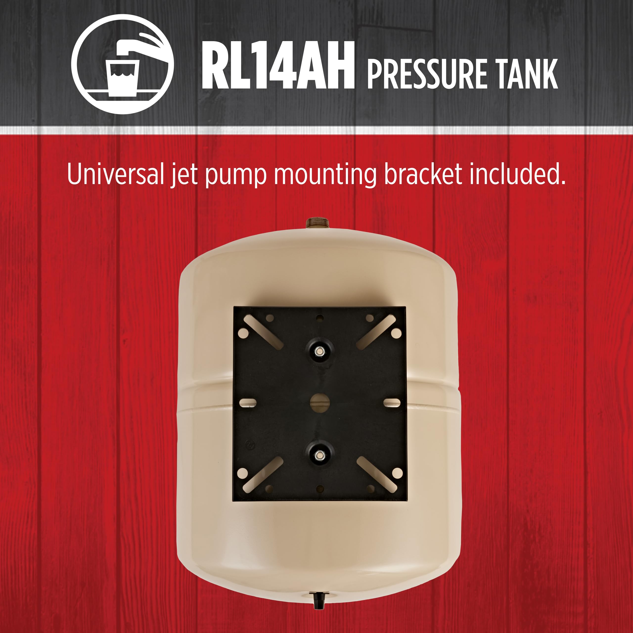 Red Lion RL14AH 14-Gallon Horizontal Pre-Charged Pressure Tank with Pump Mounting Bracket - Thermoplastic Stand for Well Pumps, 3/4-Inch MNPT Connection (Almond) - Ideal for Residential Water Systems, Irrigation & Agricultural Applications