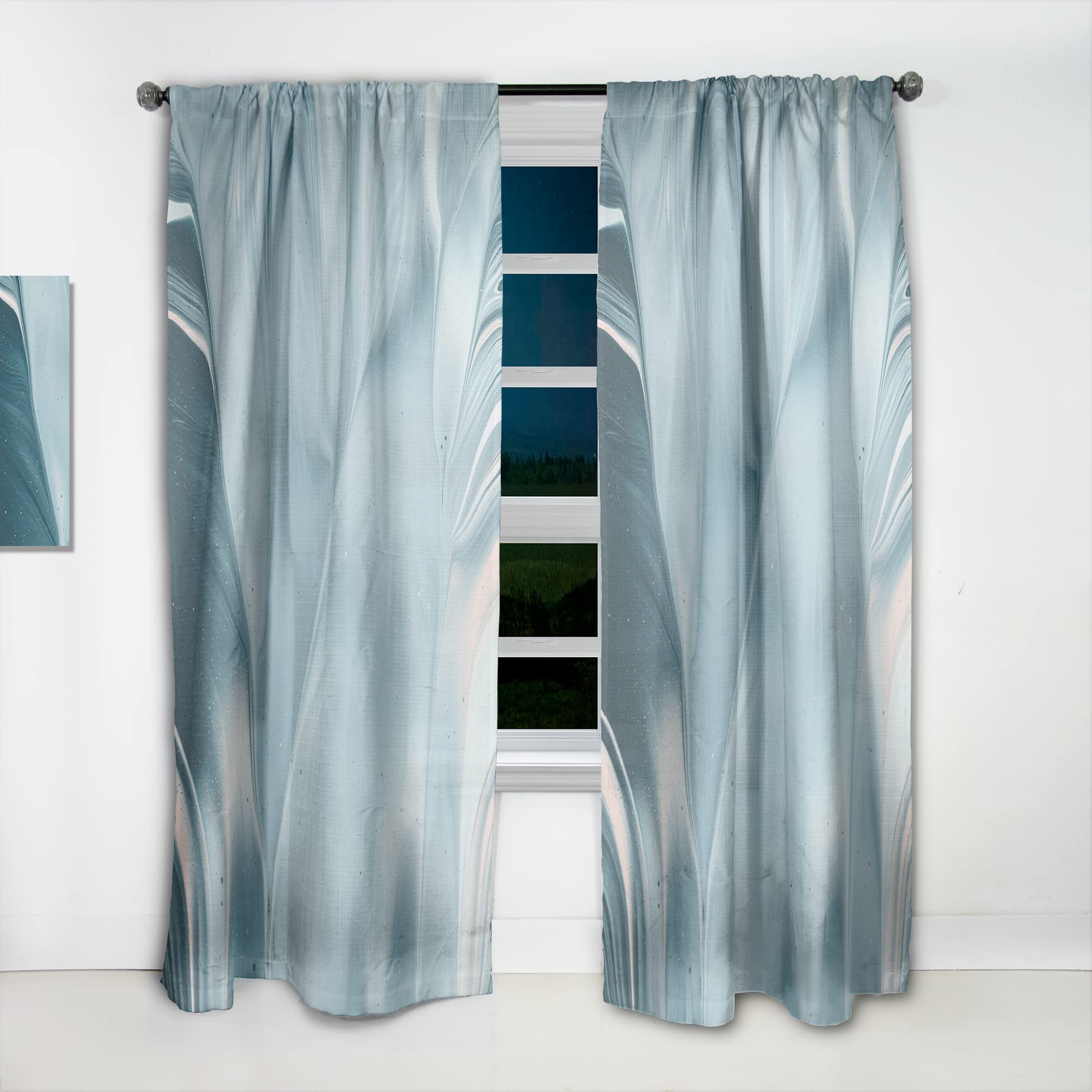 Blue Modern Water I Thermal Insulated Curtains - Single Panel 52x63 Inches - Bedroom & Living Room Window Drapes for Energy Saving & Light Blocking