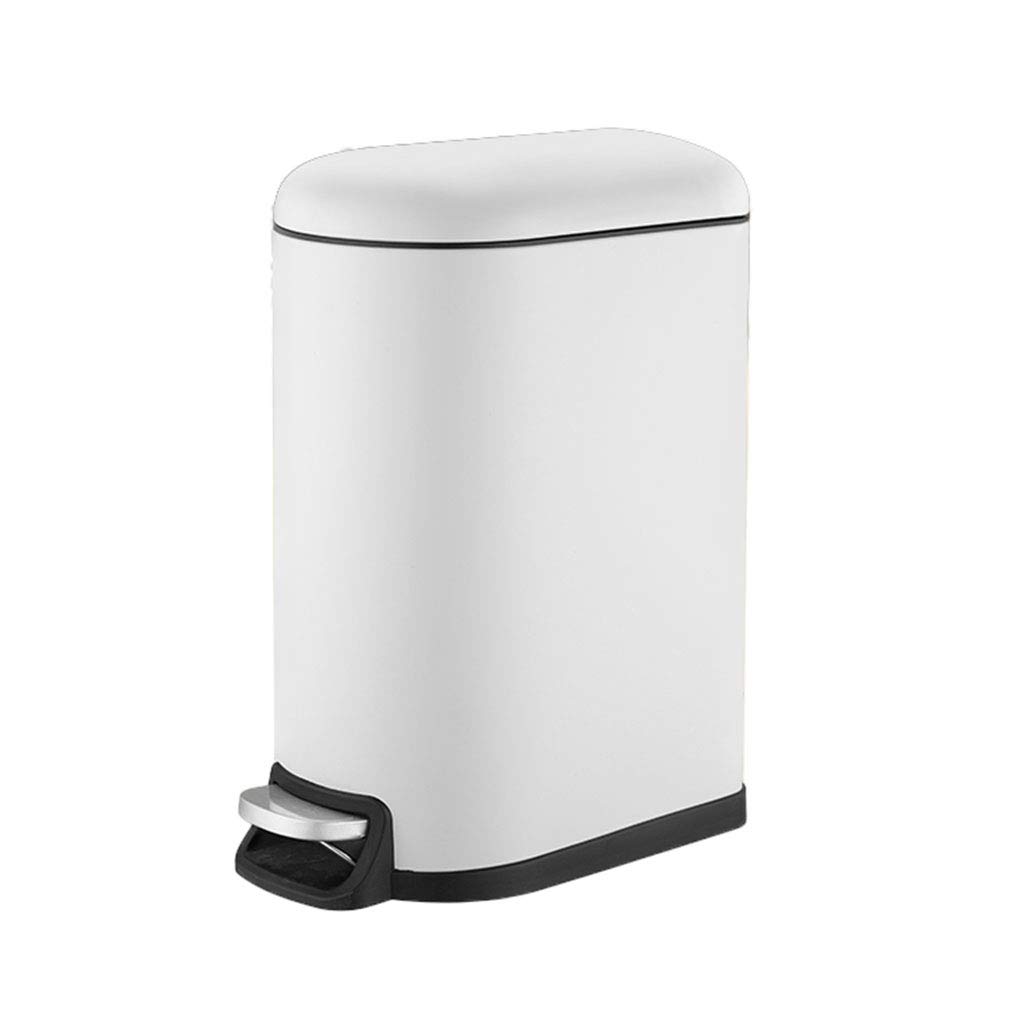 CSQ Stainless Steel Pedal Trash Can 10L - Rectangle Silent Kitchen & Living Room Garbage Bin with Foot Pedal, White - Perfect for Home, Office, and Indoor Use