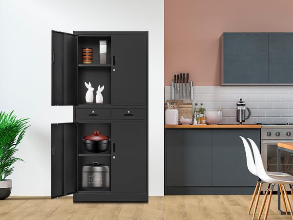 BESFUR Metal Storage Cabinet with Drawers & Adjustable Shelves - Heavy Duty Garage, Office, Classroom Organizer - Black | Perfect for Tool Storage, School Supplies & Home Organization