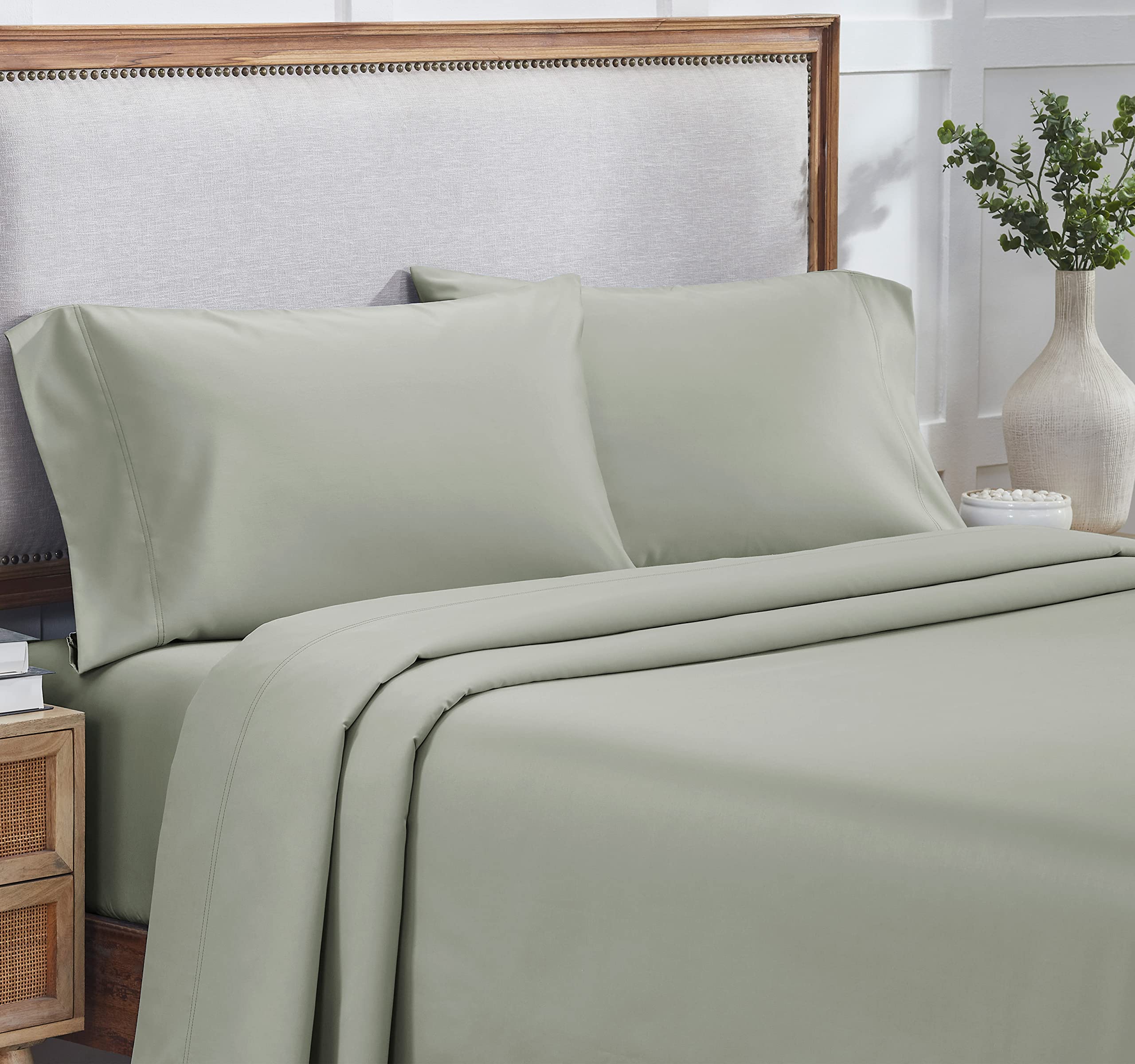 California Design Den Buttery Soft Luxury 800 Thread Count 100% Cotton Queen Size Bed Sheet Set - 4 Piece with Deep Pocket Fitted Sheet (Queen, Silver Sage) - Premium Bedding for Ultimate Comfort & Durability - Perfect for Master Bedrooms, Guest Rooms & Hotels