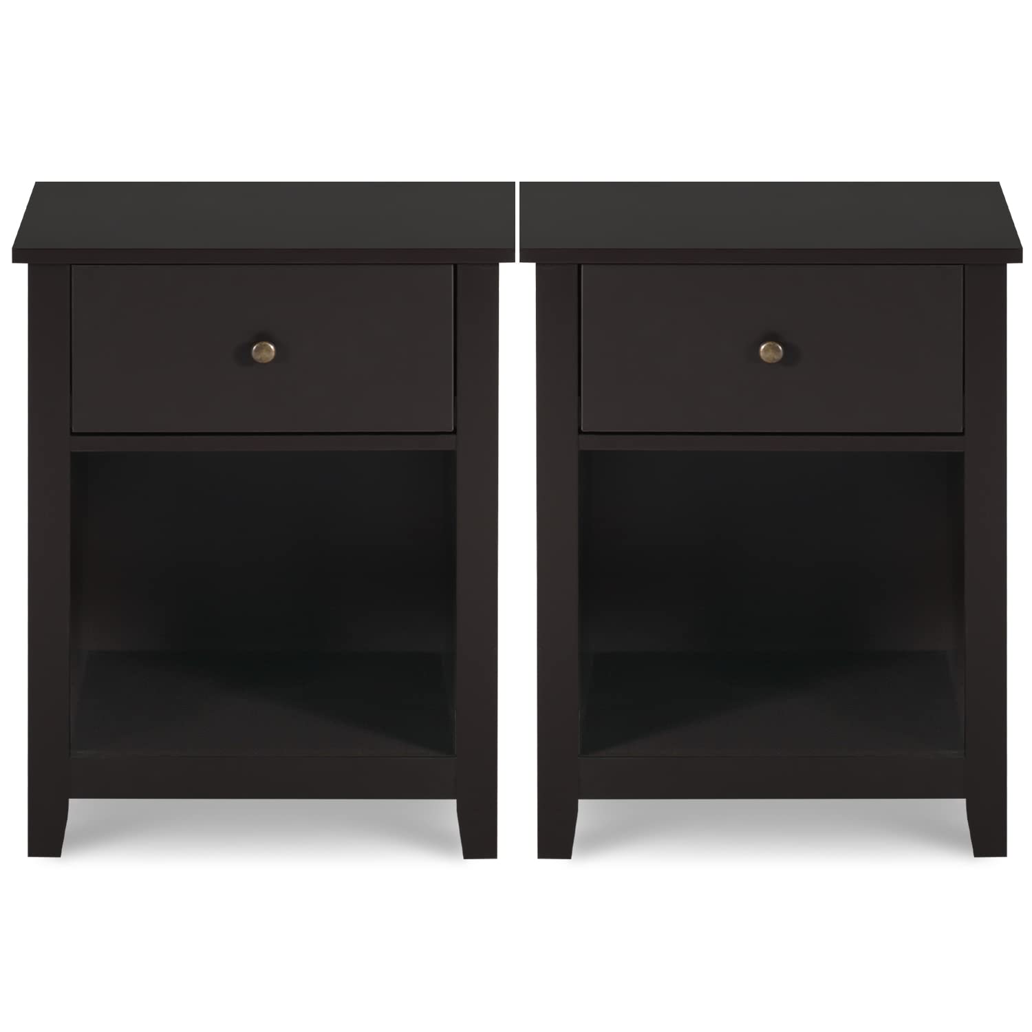 Vikiullf Black Nightstands with Drawer - Set of 2 Modern Bedside Tables, Wood Night Stands with Storage Drawer & Open Shelf, 23.8 Inch Height - Perfect for Bedroom, Living Room or Office Organization