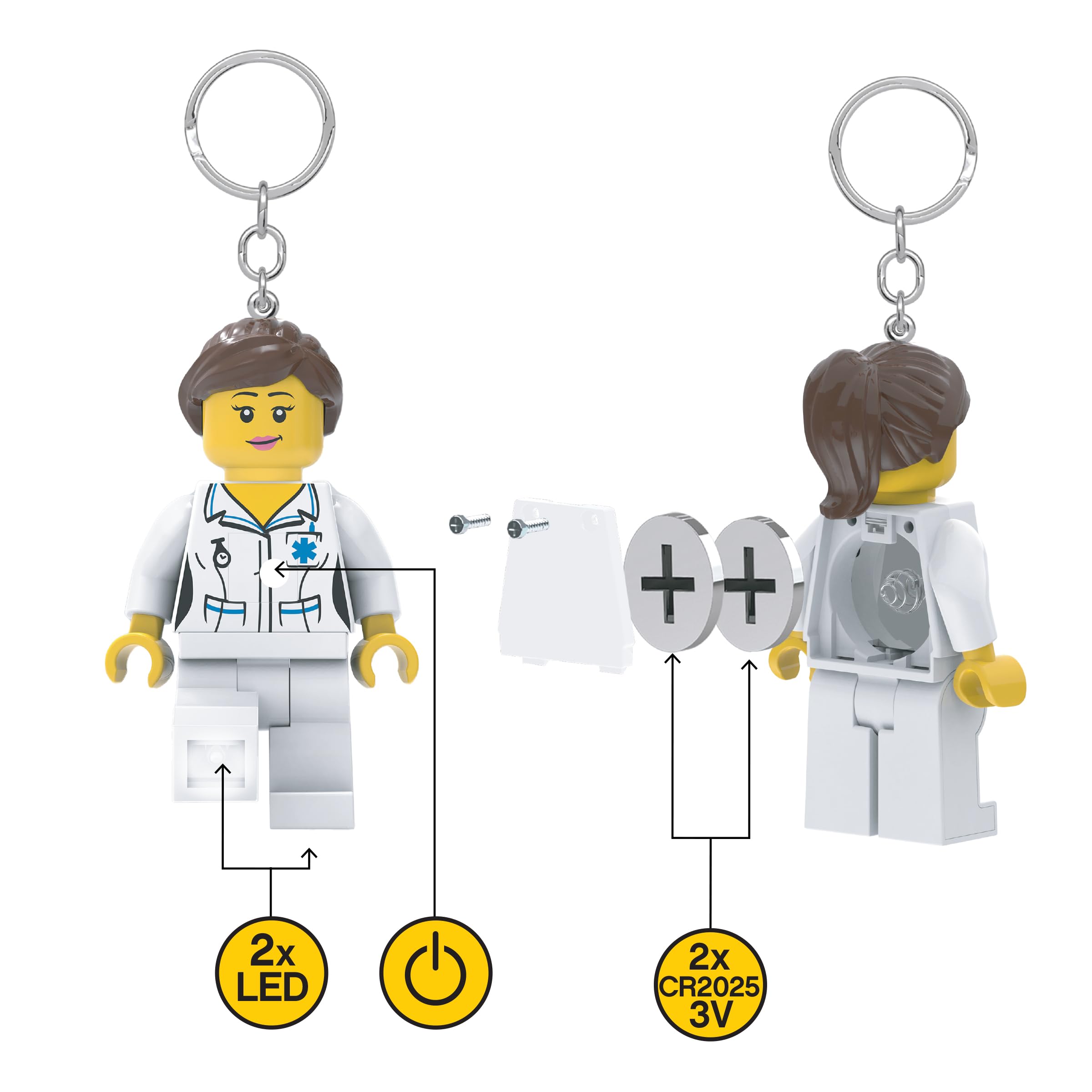 LEGO City Nurse Keychain Light - 3 Inch Tall Collectible Figure for Backpacks & Keys (KE186H) | Perfect Gift for LEGO Fans & Medical Professionals