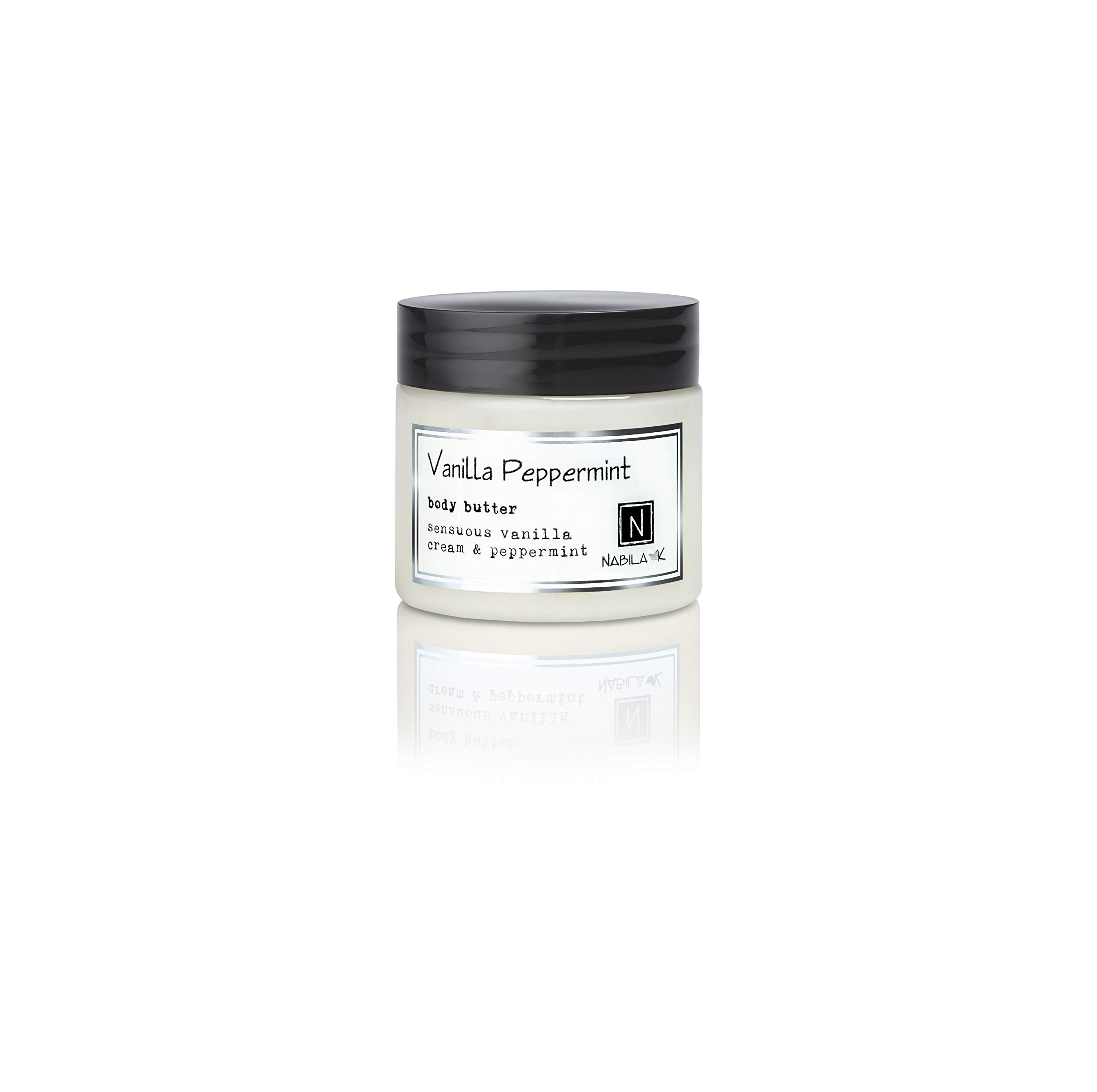 Natural Vanilla & Peppermint Body Butter - Deep Moisturizing & Hydrating Daily Skin Care Cream with Organic Ingredients - 2 oz - Perfect for Dry Skin & Post-Shower Hydration