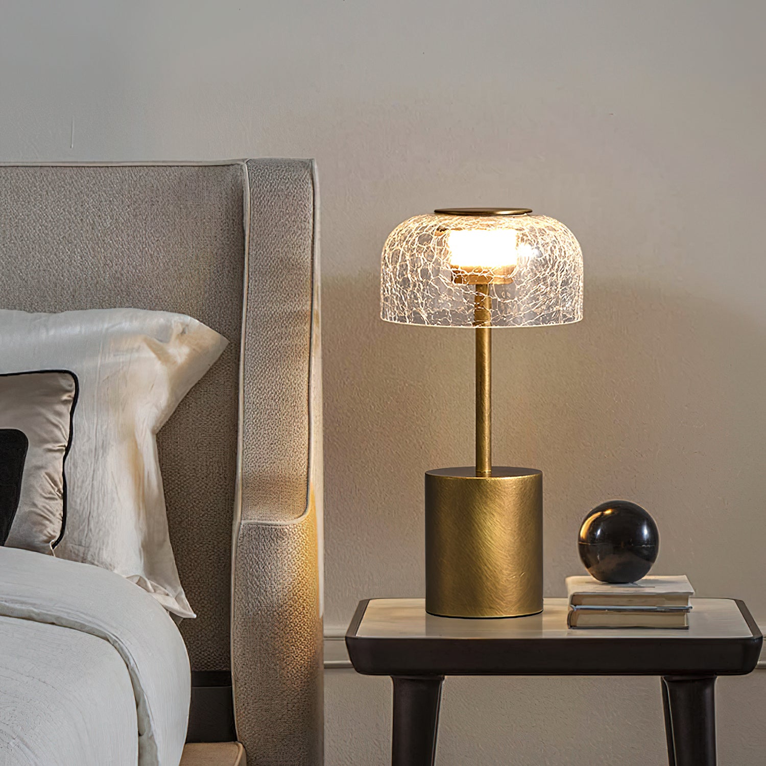 Rechargeable Crackle Glass Table Lamp with Built-in Battery - Perfect for Bedroom Nightstand, Living Room, and Office Desk Lighting