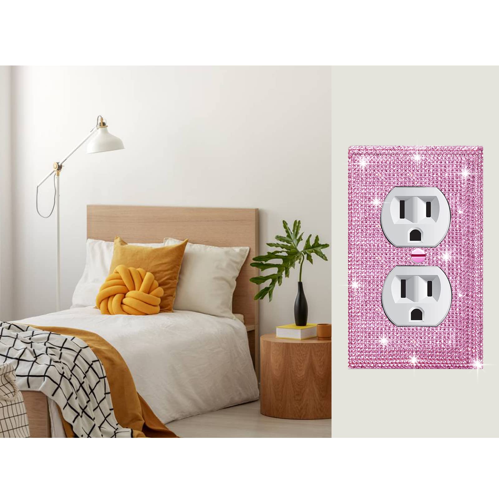 4 Pack Silver Pink Rhinestone Light Switch Covers - Decorative Wall Plate Toggle Outlet Cover, Durable & Shiny for Living Room, Bedroom, Bathroom