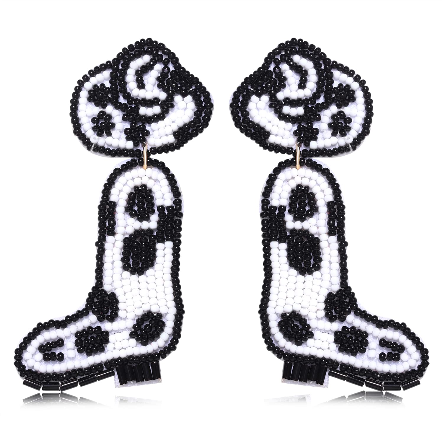 Handmade Beaded Cowboy Boot Earrings for Women - Western Cowgirl Boho Dangling Statement Earrings - Perfect for Rodeo, Bachelorette Parties, Bridal Accessories & Everyday Boho Fashion