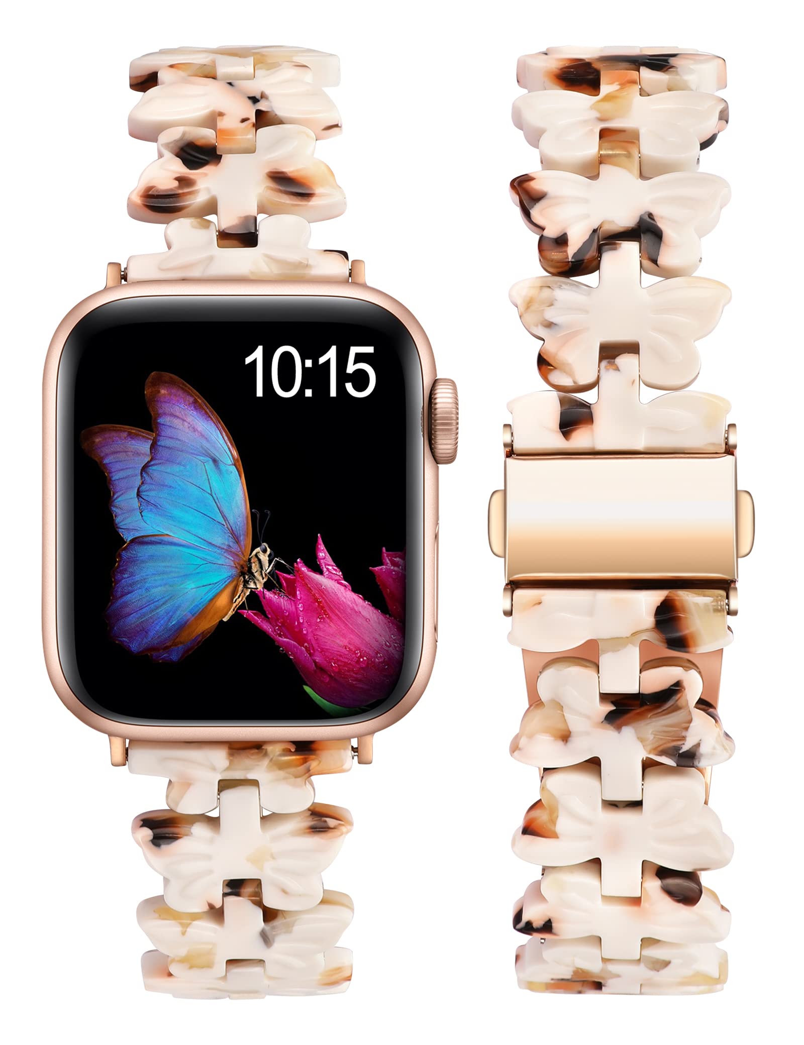 Butterfly Resin Apple Watch Bands for Women - Compatible with 38mm 40mm 41mm 42mm 44mm 45mm 49mm iWatch Ultra/Series 8/7/SE/6/5/4/3/2/1 - Fashionable Cute Lightweight Waterproof Bracelet Strap - Perfect for Workouts, Swimming & Everyday Wear