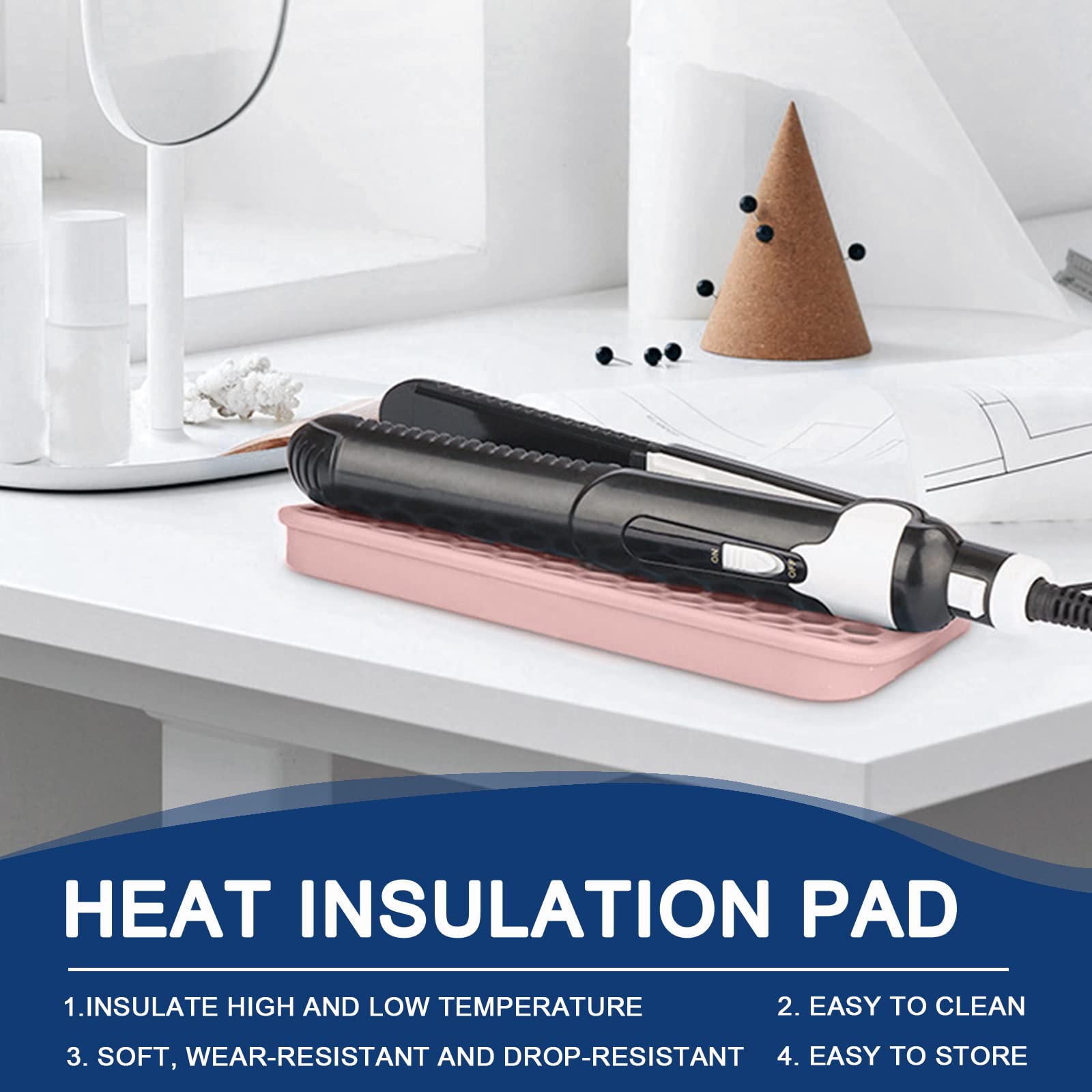 2 Pack Heat Resistant Silicone Mats for Hair Styling Tools - Non-Slip Travel Pads for Curling Iron, Flat Iron & Hair Straightener | Pink & Blue | Perfect for Salon, Home & Travel Use