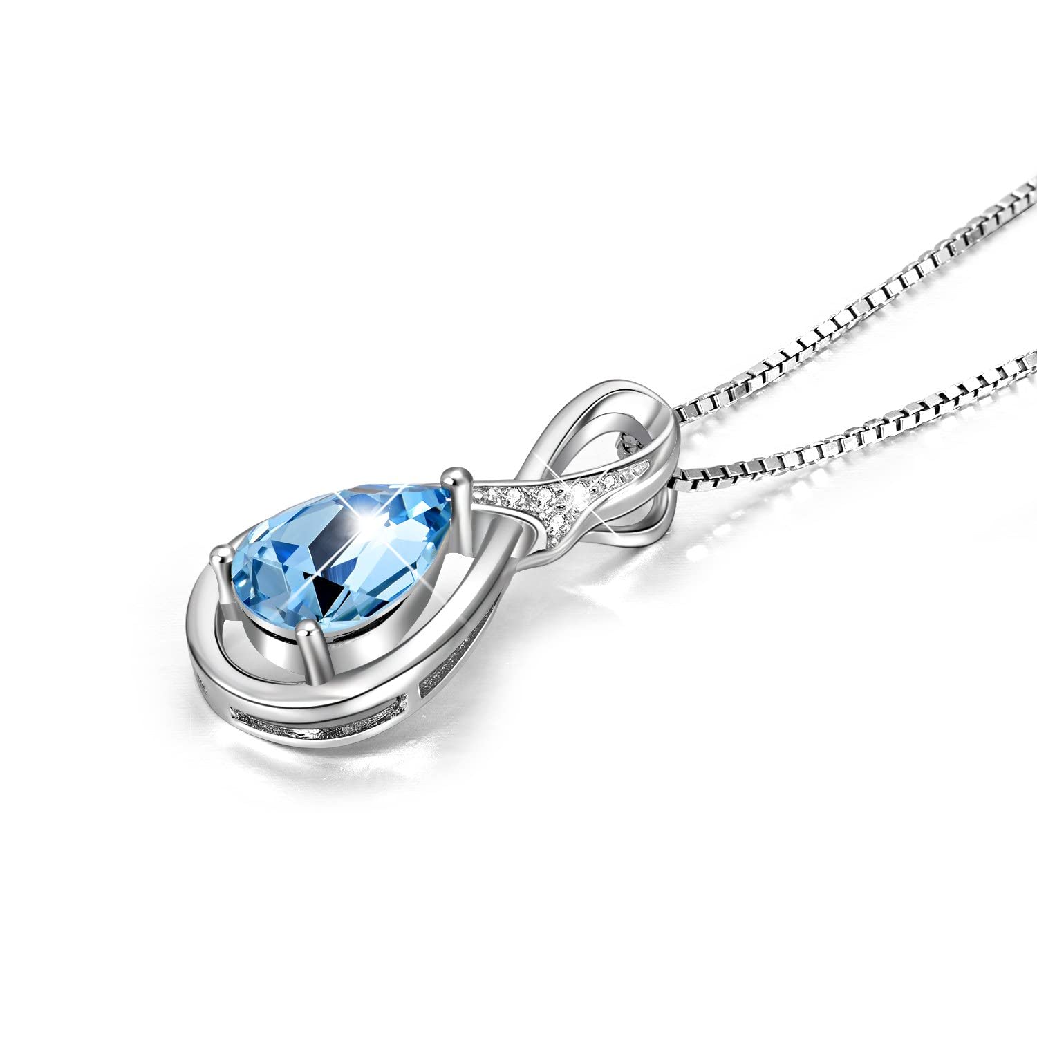 Diamond & Natural Aquamarine Sterling Silver Teardrop Necklace - Hypoallergenic Pendant Jewelry for Women | Perfect Anniversary, Birthday Gift for Mom, Wife, or Loved One | Elegant for Weddings, Parties & Special Occasions