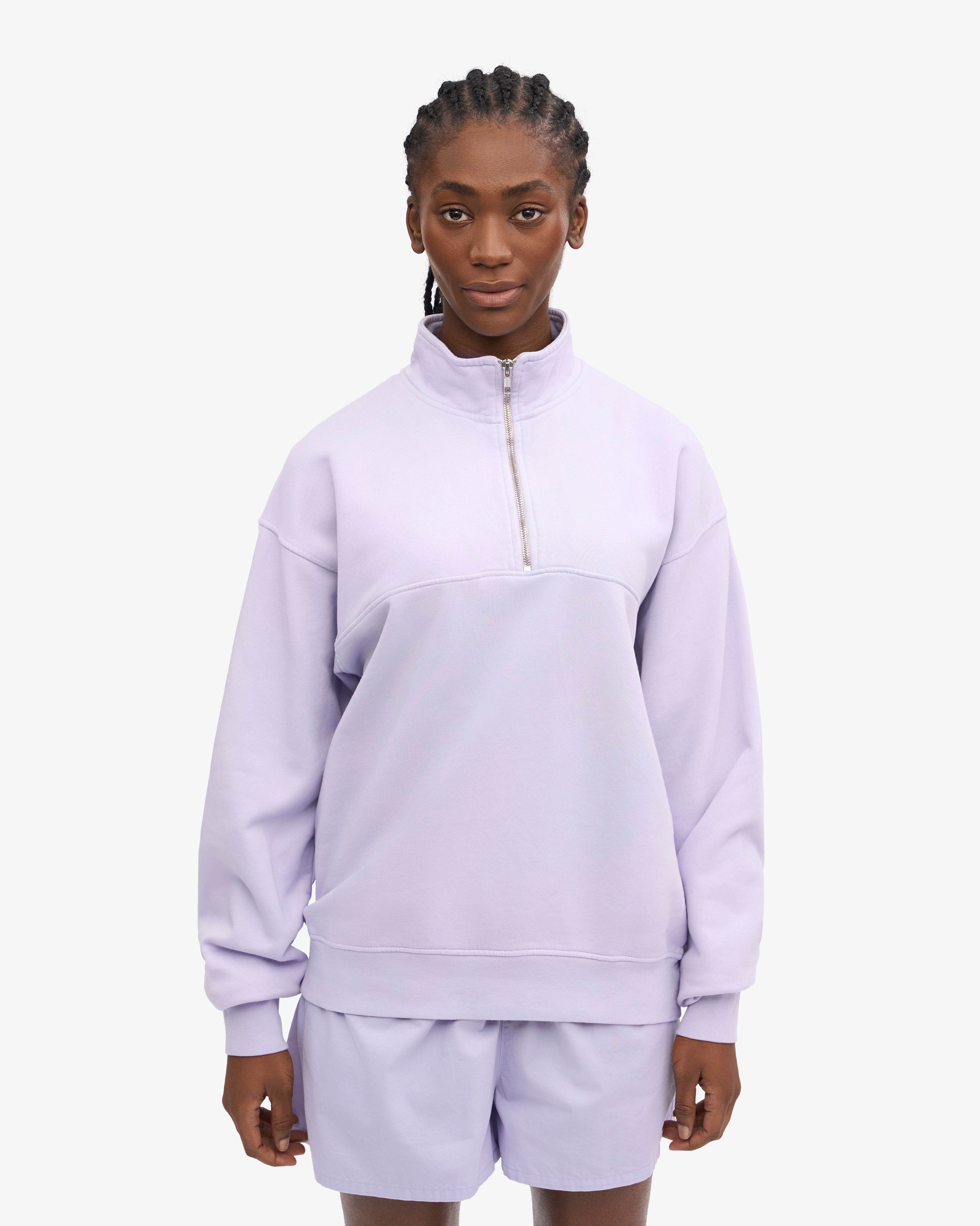 Organic Quarter Zip Sweatshirt for Women - Soft Lavender Pullover Fleece Top | Cozy Casual Wear for Fall & Winter, Outdoor Activities, and Lounge Comfort