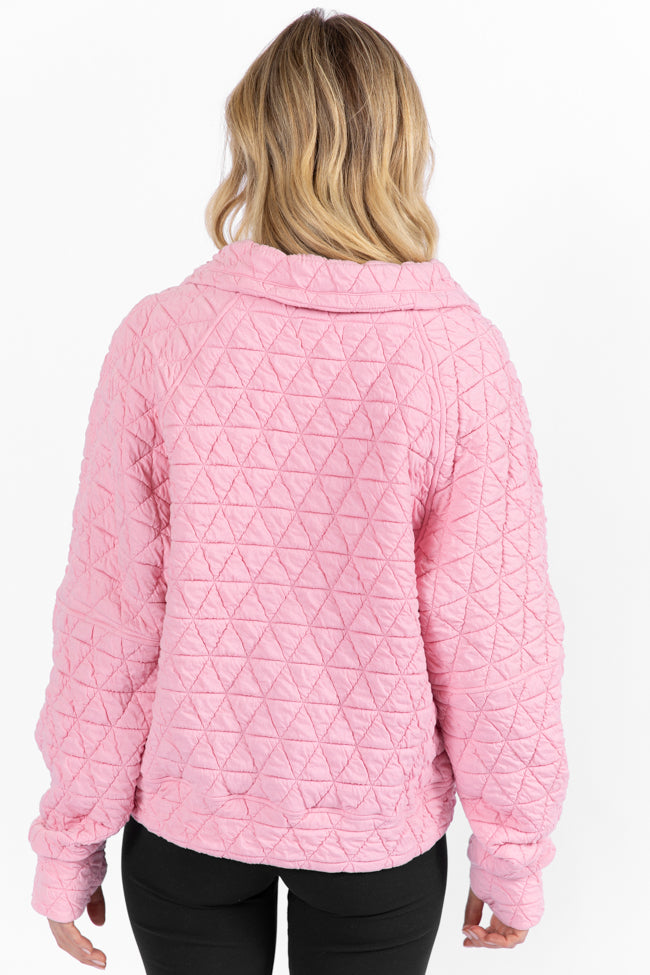 Pink Quilted Quarter Zip Pullover for Women - Cozy Fleece Jacket for Fall & Winter | Perfect for Casual Outfits, Outdoor Activities & Layering