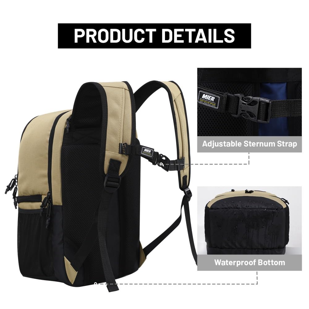 MIER Insulated Cooler Backpack for Men & Women - 2 in 1 Dual Compartment Lunch Bag with Laptop Sleeve - Perfect for Work, Picnics, Beach & Outdoor Activities - Khaki