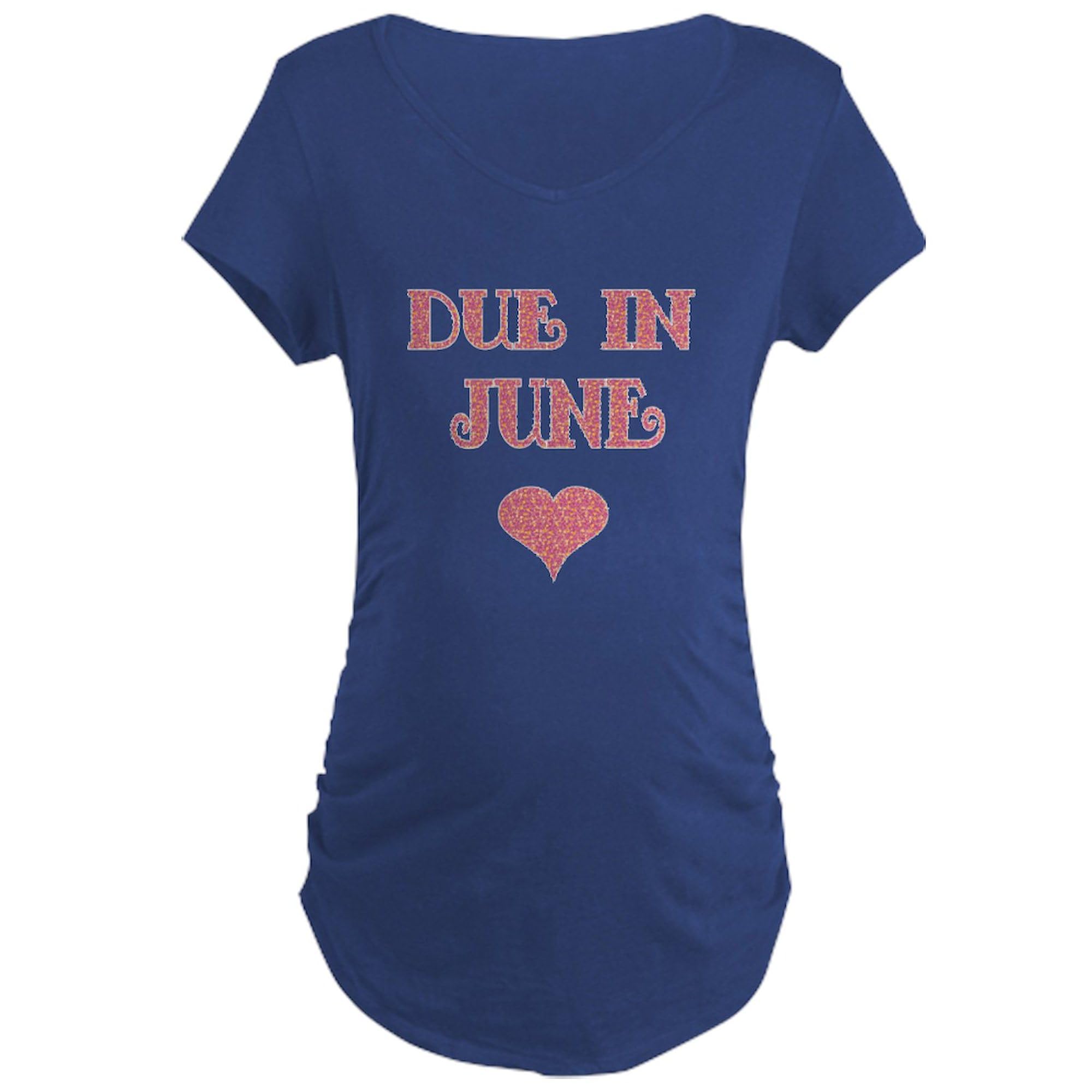 Due in June Maternity T-Shirt for Women - Soft Dark Ruched Side Pregnancy Tee - Perfect for Baby Showers & Maternity Photos
