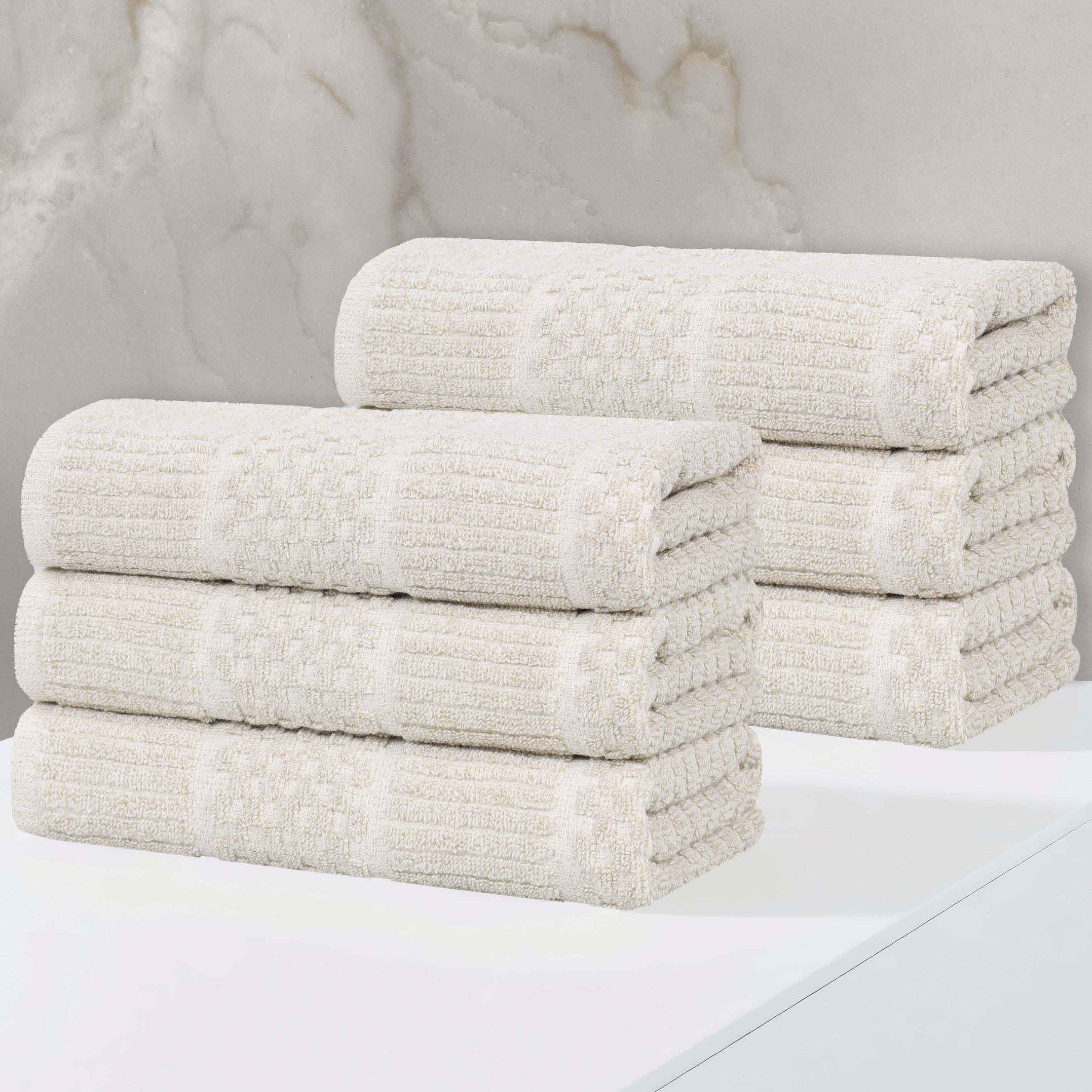 Premium Cotton Blend Checkered and Ribbed Hand Towels Set of 6 - Soft Absorbent Bath & Kitchen Towels for Guest Bathroom, Powder Room, and Spa Use