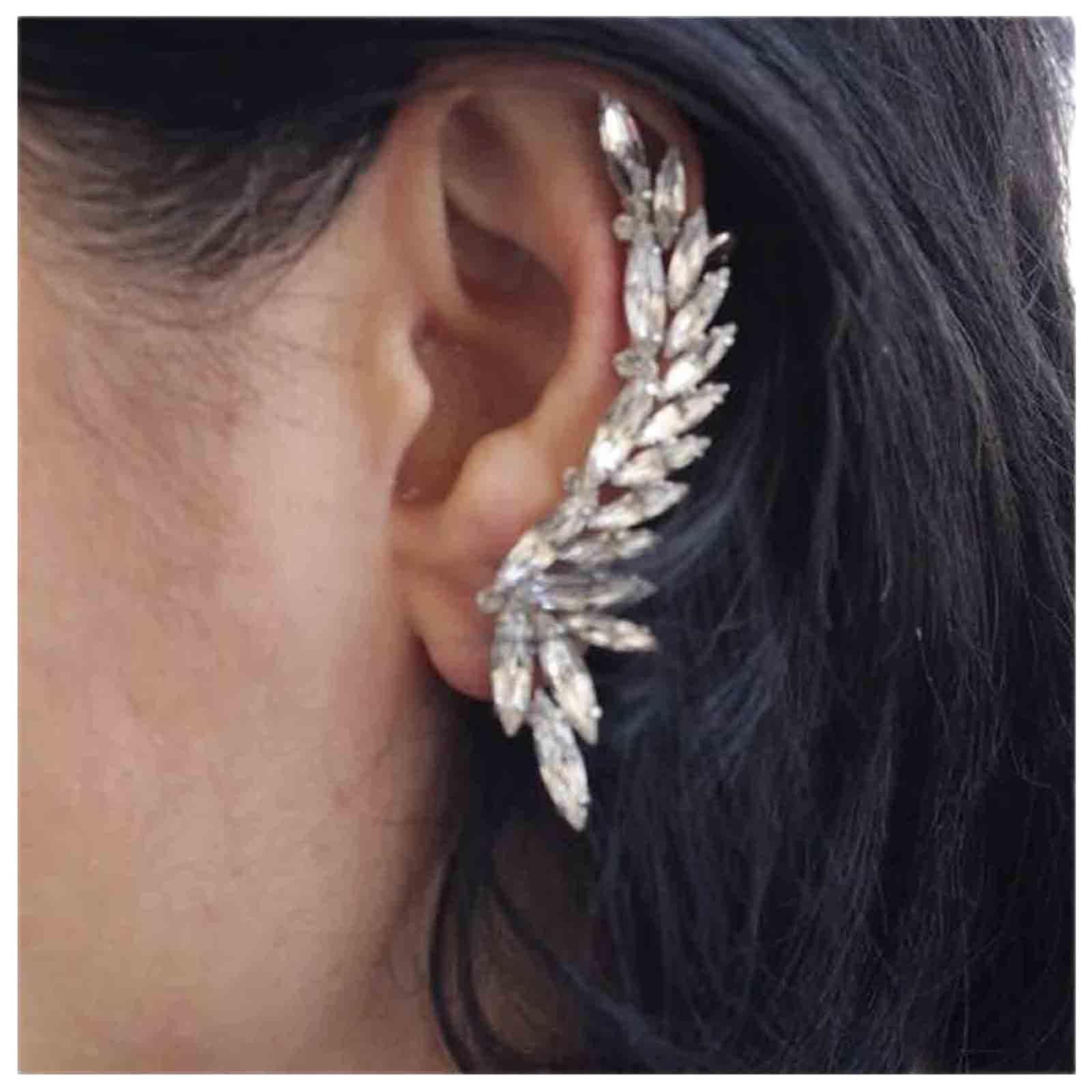 Vintage Crystal Cuff Earrings for Women - Silver Rhinestone Crawler Climber Earrings with CZ Stones | Boho Wrap Clip-On Earrings Jewelry for Girls & Women | Perfect for Parties, Weddings & Special Occasions