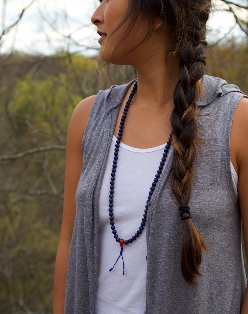108 Lapis Lazuli and Carnelian Mala Beads - Natural Gemstone Meditation Prayer Necklace for Yoga, Mindfulness & Spiritual Healing