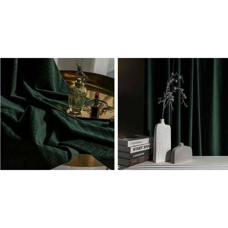 Luxury Jacquard Velvet Woven Design Curtains - Dark Green | Elegant Home Decor for Living Room & Bedroom | Blackout Window Treatments for Privacy & Light Control