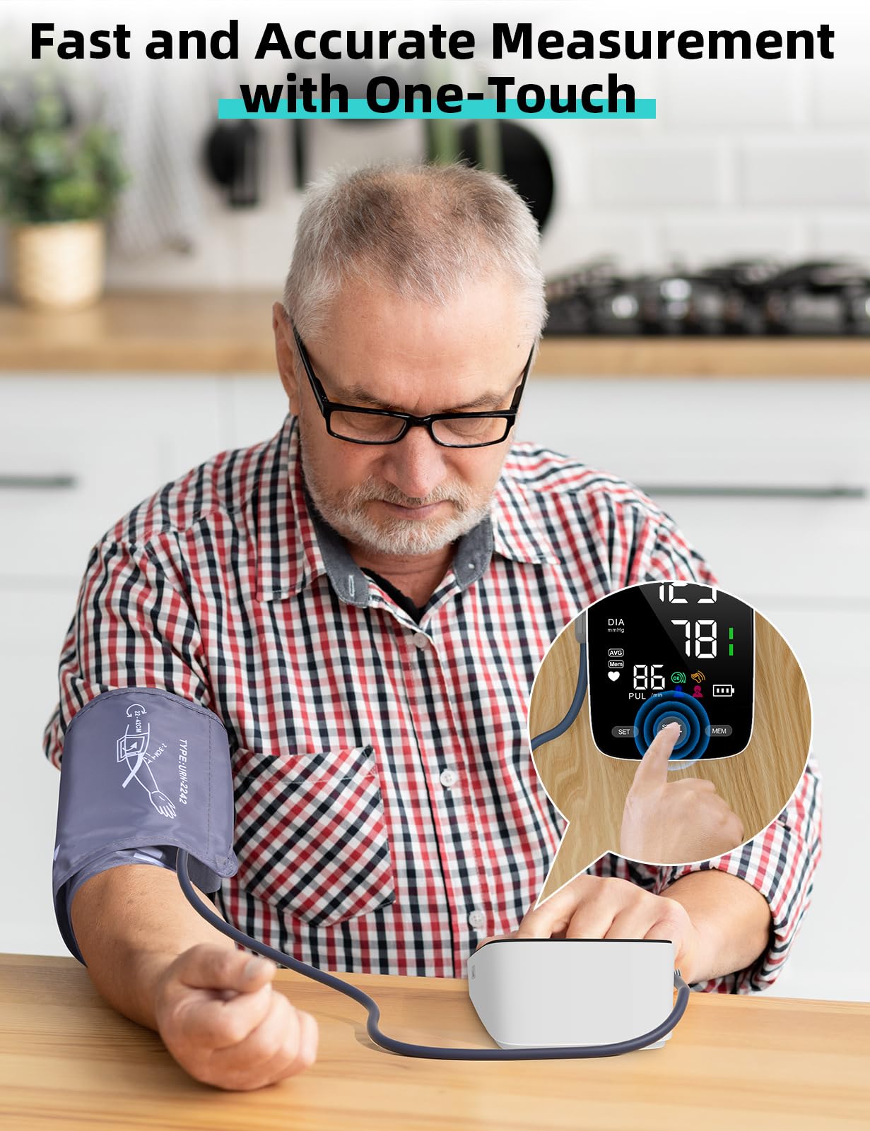 AILE Digital Blood Pressure Monitor for Home Use - Large LED Backlit Screen, Adjustable Cuff (22-42cm), Accurate Upper Arm BP Machine - Perfect for Seniors & Health Monitoring
