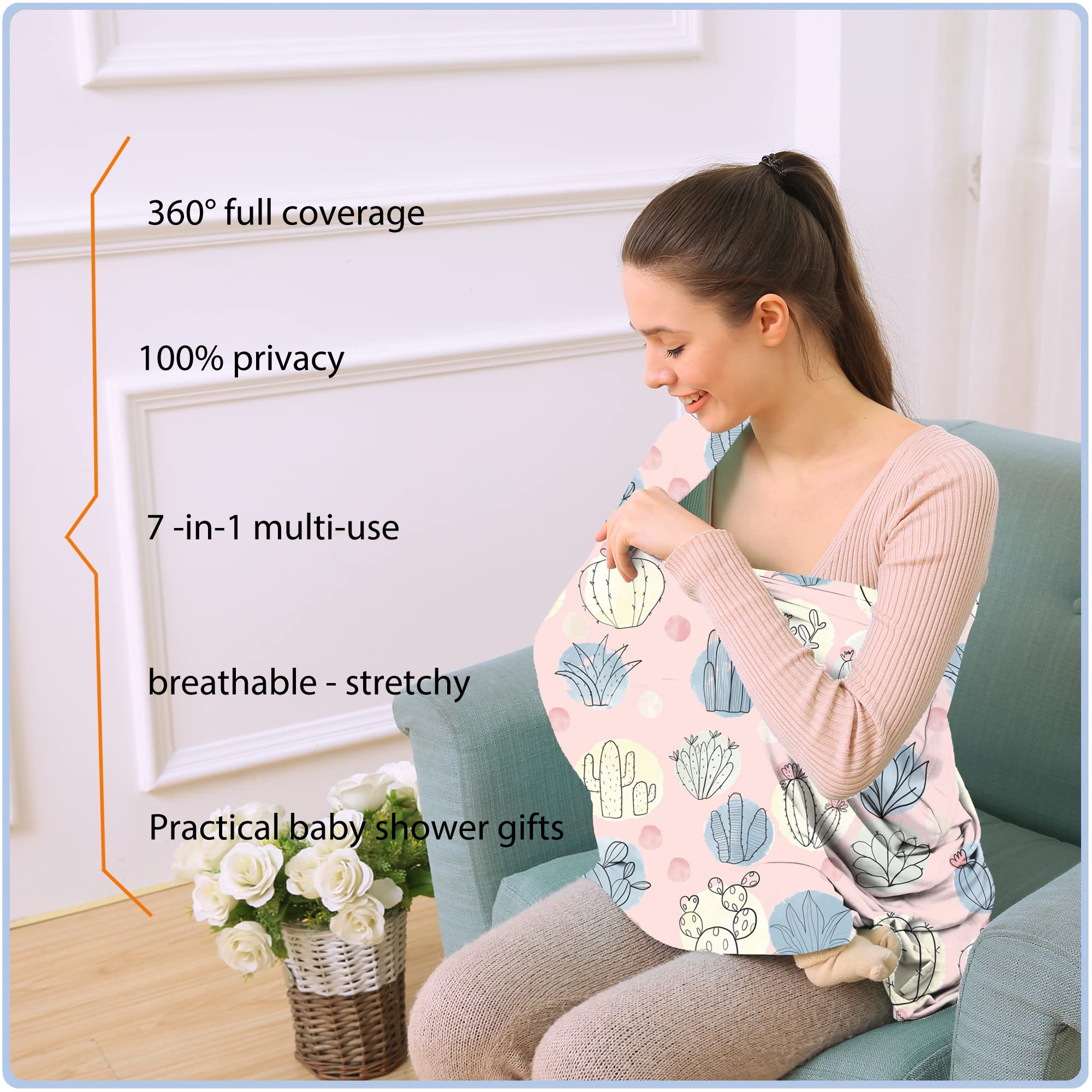 Premium Baby Car Seat Covers - Multi-Functional Nursing Canopy & Breastfeeding Cover | Perfect Baby Shower Gift for Boys & Girls (Cactus Design) | Ideal for Travel, Shopping & Outdoor Activities