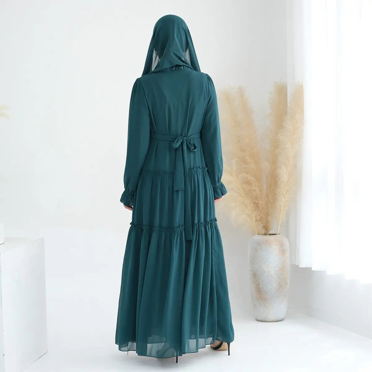 Elegant Muslim Women's Solid Color Chiffon Abaya Dress - Modest Islamic Prayer Dress for Mosque, Eid & Special Occasions