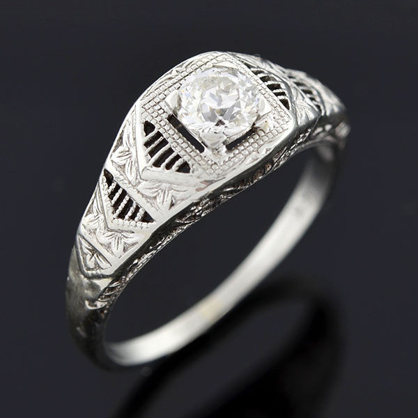 18kt Gold Art Deco Diamond Engagement Ring 0.48ct - Vintage Inspired Wedding Ring for Women, Perfect Proposal Gift & Anniversary Jewelry