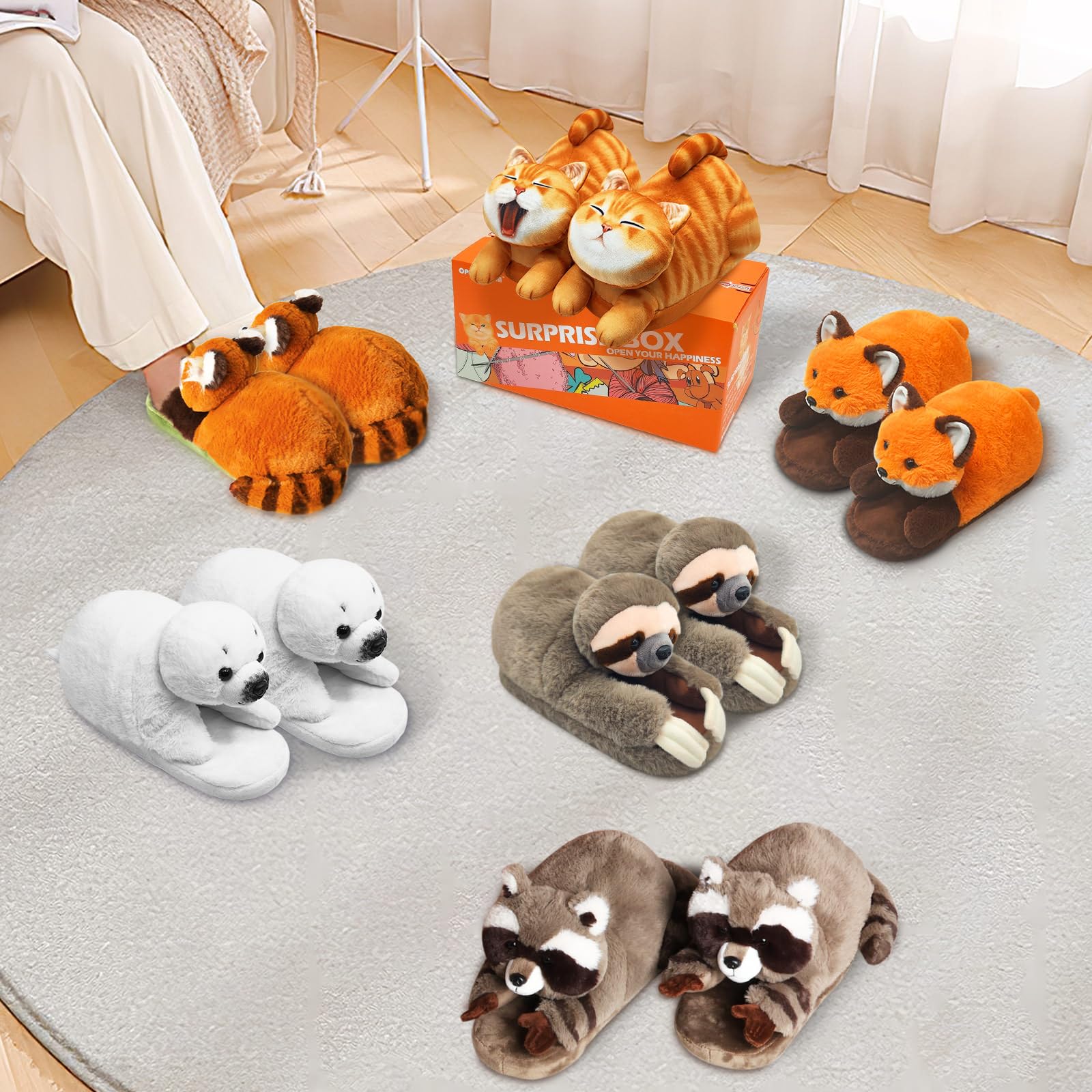Funny Animal Slippers for Women - Cute Cartoon Fluffy House Slippers with Soft Memory Foam, Cozy Cotton Indoor Slides | Perfect Birthday Gift & Lounge Wear for Women at Home