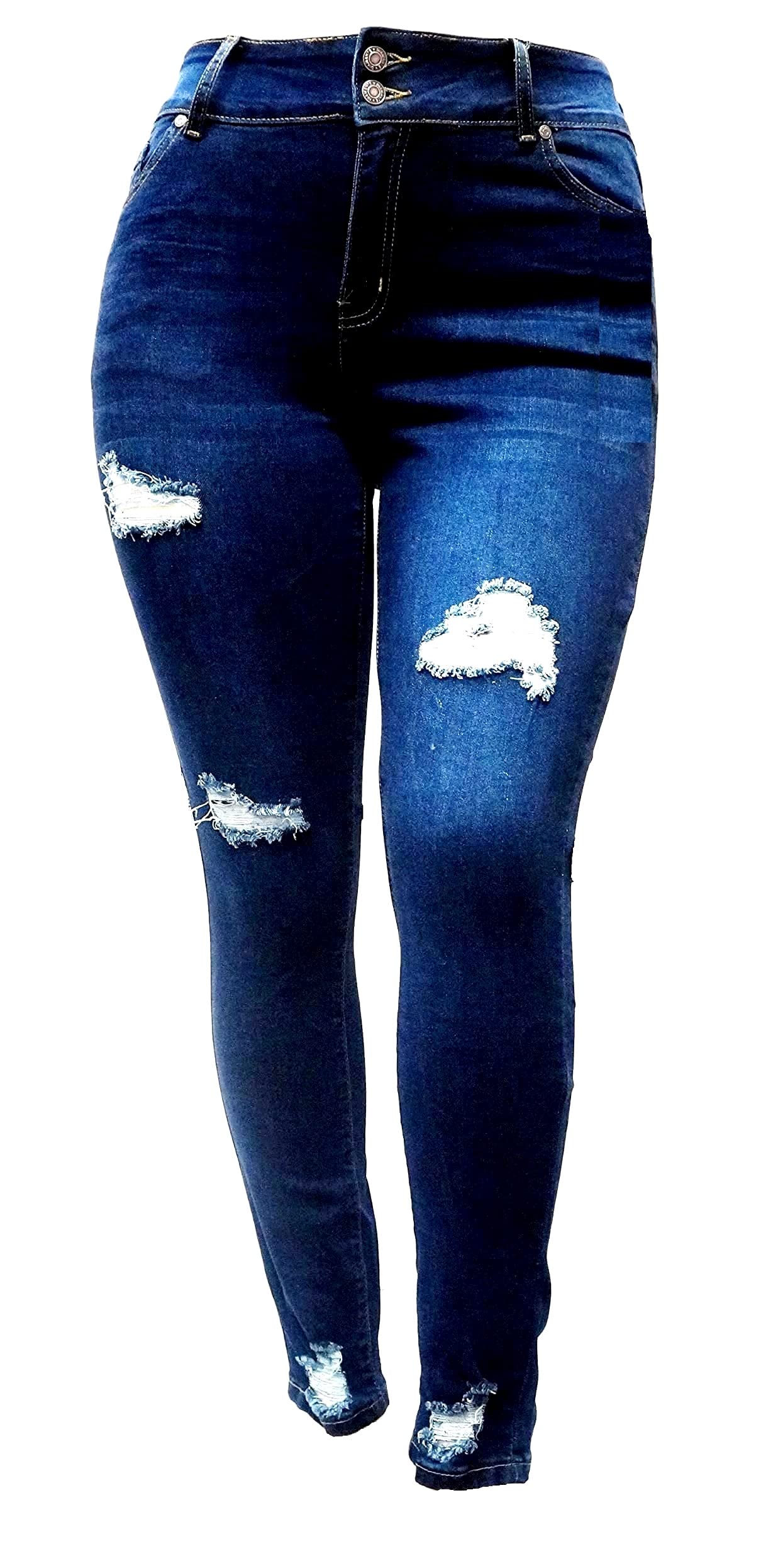 Jack David Women's Plus Size Stretch Skinny Jeans - Ripped & Distressed Denim Pants for Casual Wear & Street Style